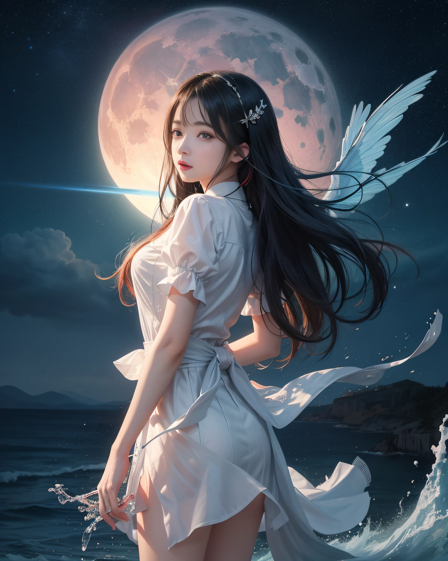 (8k, RAW photo:1.2), best quality, ultra high res,dramatic angle,(fluttered detailed color splashs), (illustration),(((1 girl))),(long hair),(rain:0.9), (头饰:1.4),少女身边有一座古宫,汉服,(重点),彩色水墨画,(泼彩),泼彩,(((colorful))),(素描:0.8) , Masterpiece, best quality, beautiful painted, highly detailed,(denoising:0.6),[splash ink],((ink refraction)), (beautiful detailed sky),moon,highly,detaild,(masterpiece, best quality, extremely detailed） CG unity 8k壁纸，杰作，最好的质量，超详细），（石蒜），