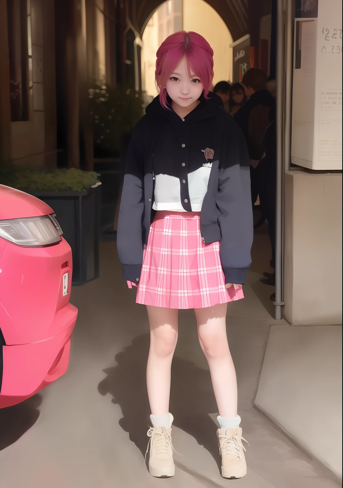Anime girl in pink hair skirt,Anime girl,Full-body art,Cute girl,cute artwork,Twelve years old,full bodyesbian。