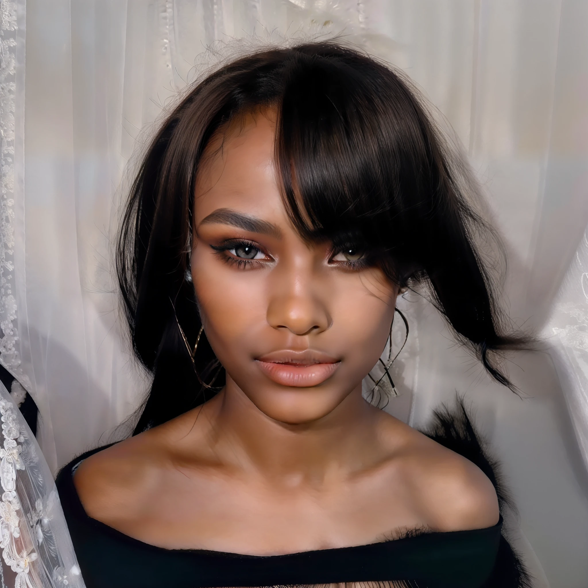 "A stunning portrait of a mesmerizing black woman with exquisite features and captivating eyes."