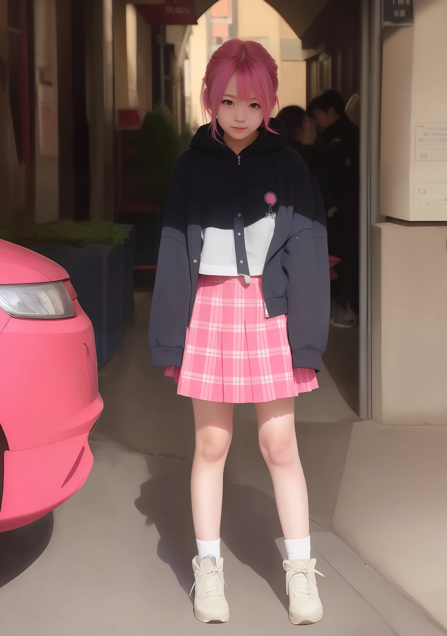 Anime girl in pink hair skirt,Anime girl,Full-body art,Cute girl,cute artwork,,full bodyesbian。