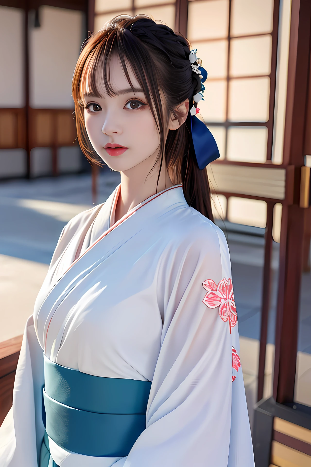 (8k, RAW photo, best quality, highres:1.2), (realistic, photo-realistic:1.5), 1girl, solo , pale skin, beautiful face, cute, extremely detailed eyes, cherry heart-shaped lips, upper body, kimono,