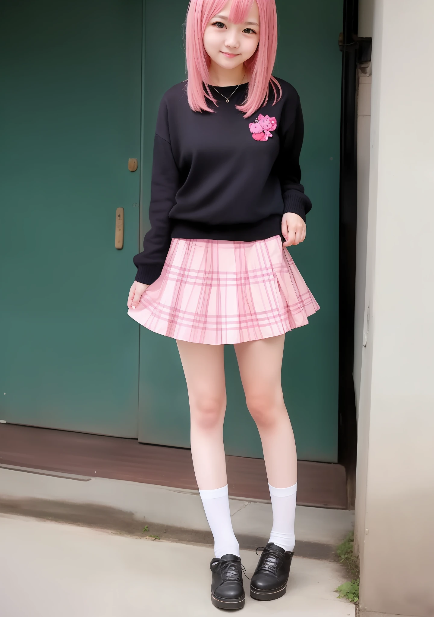Anime girl in pink hair skirt，Anime girl，Full-body art，Cute girl，cute artwork，Twelve years old，full bodyesbian。
