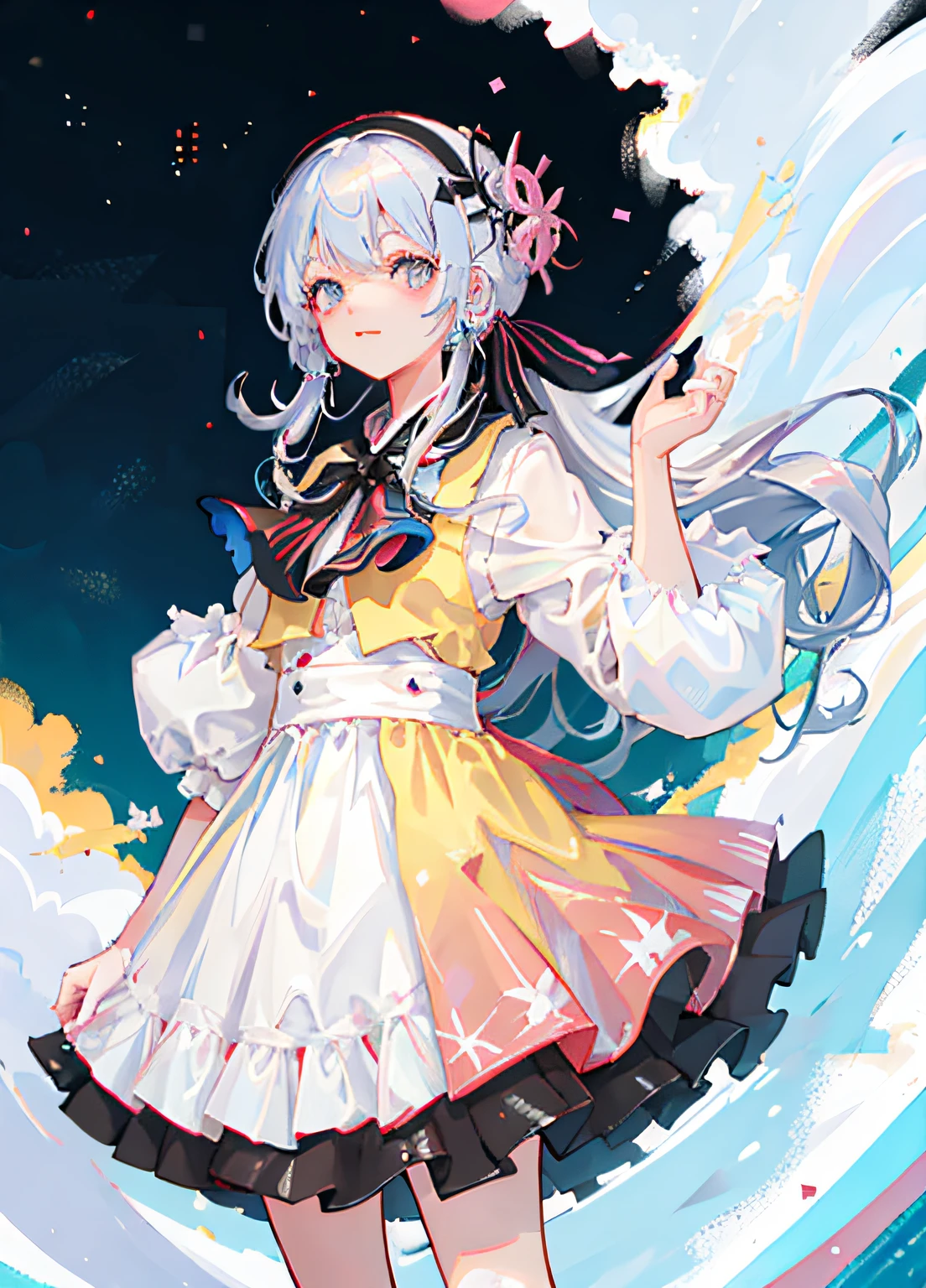 ((masutepiece)), (((Best Quality))), ((Extremely detailed)), Girl with white hair、white  clothes