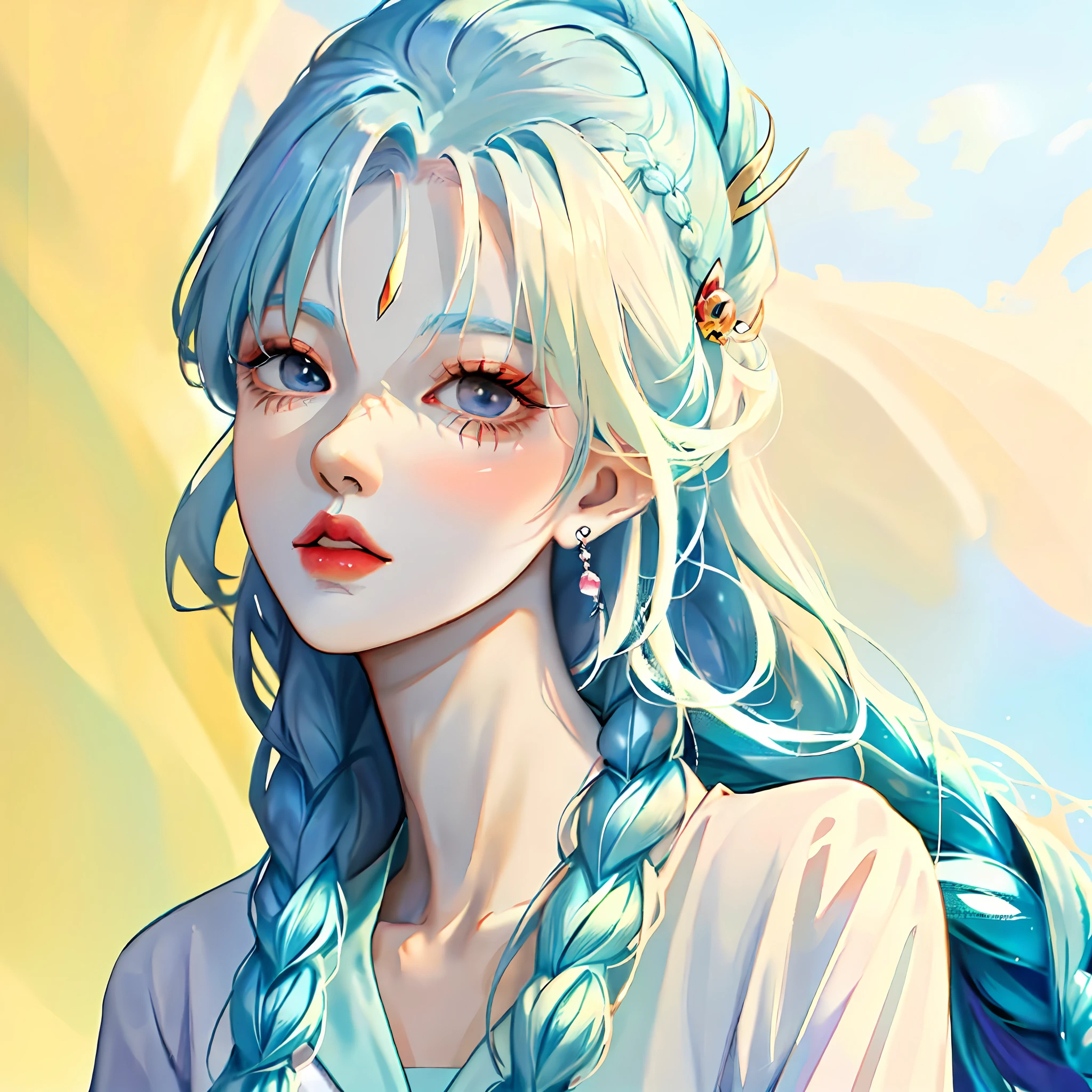Anime girl with blue hair and braid hair, Anime girl with long hair, a beautiful anime portrait, Beautiful anime style, Portrait of an anime girl, in the art style of bowater, Beautiful anime girl, Guviz-style artwork, Girl with blue hair, up of young anime girl, realistic anime artstyle, beautiful anime art style, Anime style portrait