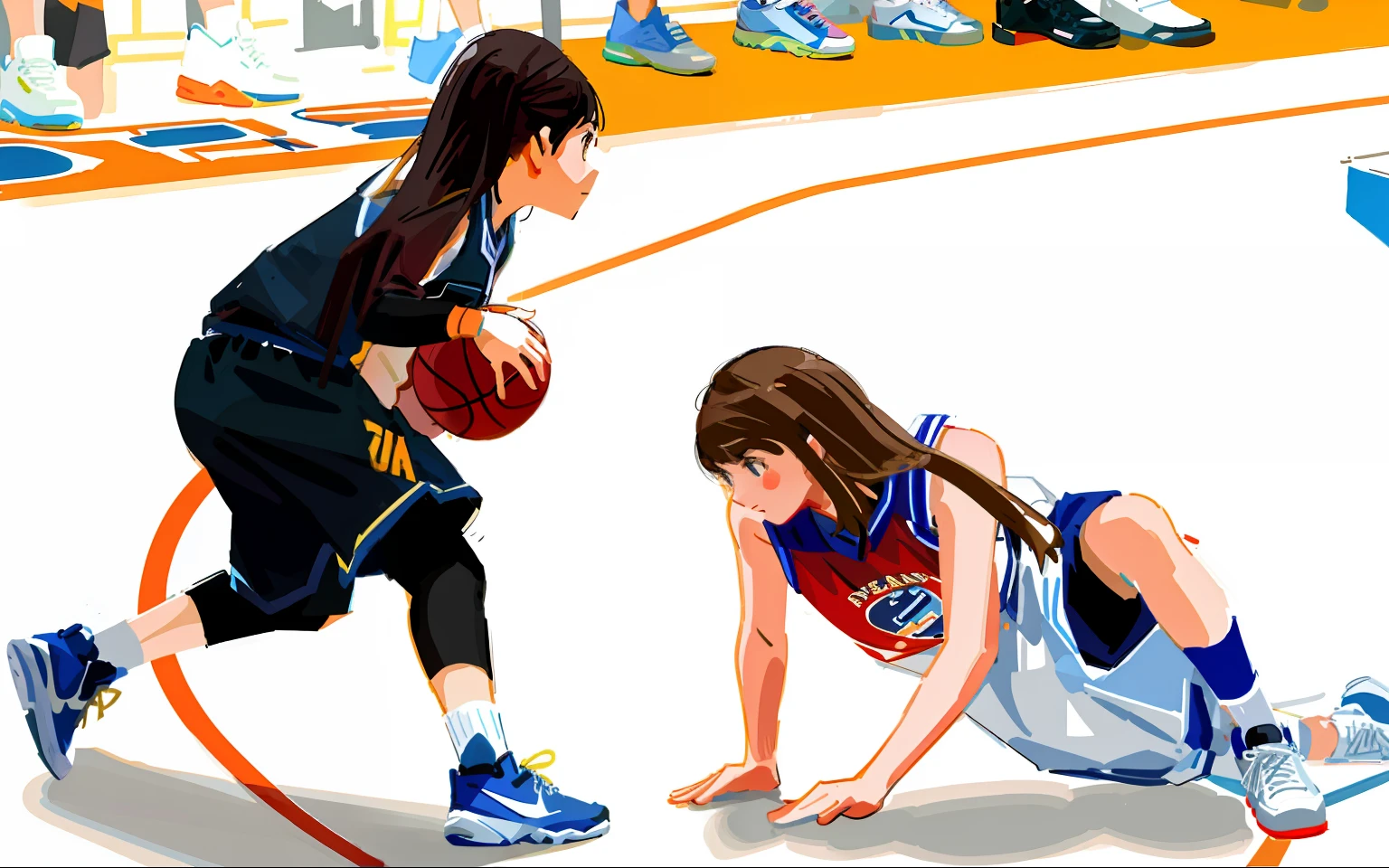wireframes,Thick strokes,handpainted,basketball playground,Two women,dribbble,