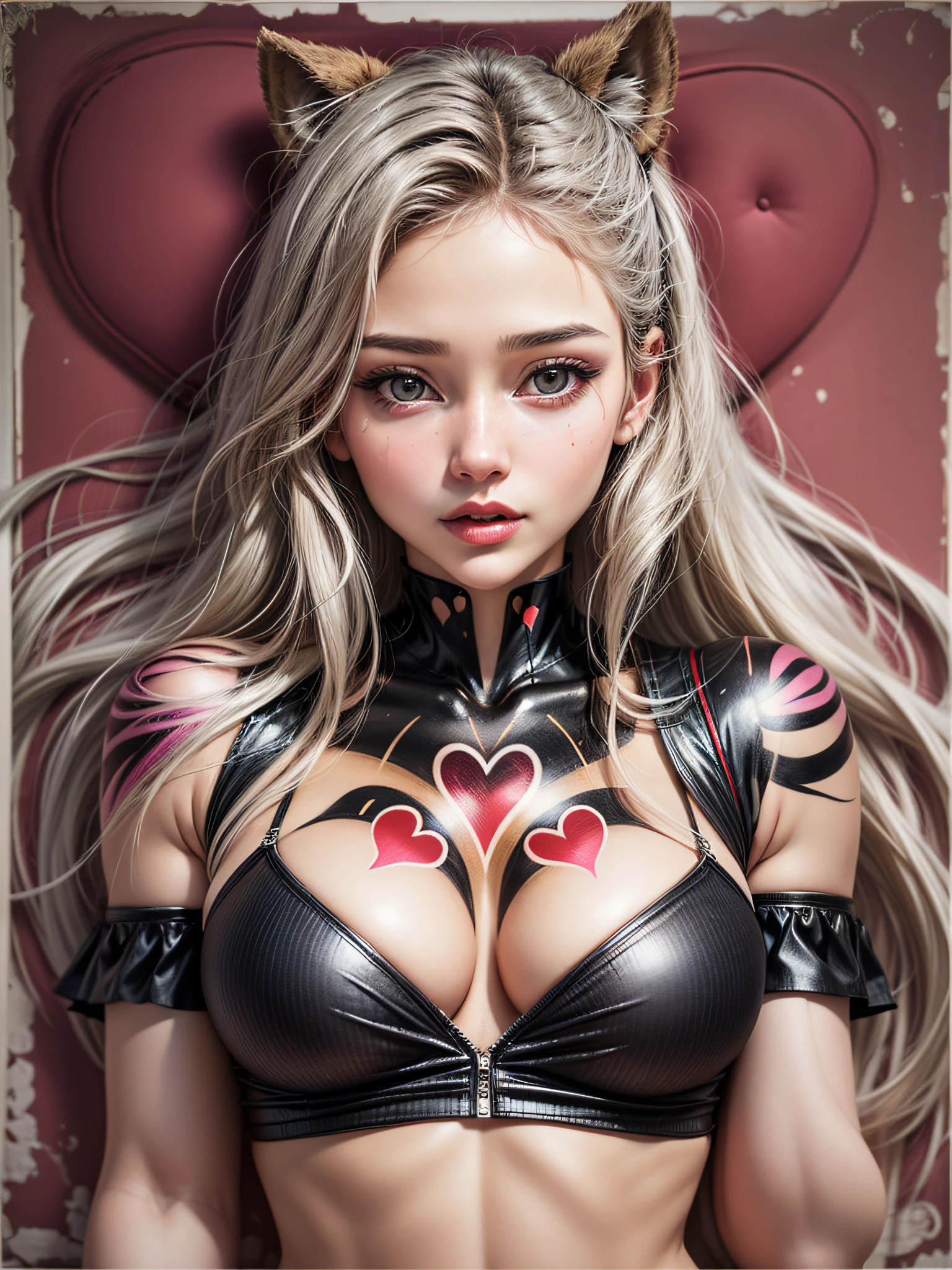 infp young woman, Beautiful breasts, Front opening shirt, Chest Body Painting, heart shaped art on, Pop Art Design, heart shapes, cutting edge, lo fashion, The center of attention, newyork, pop-art,
