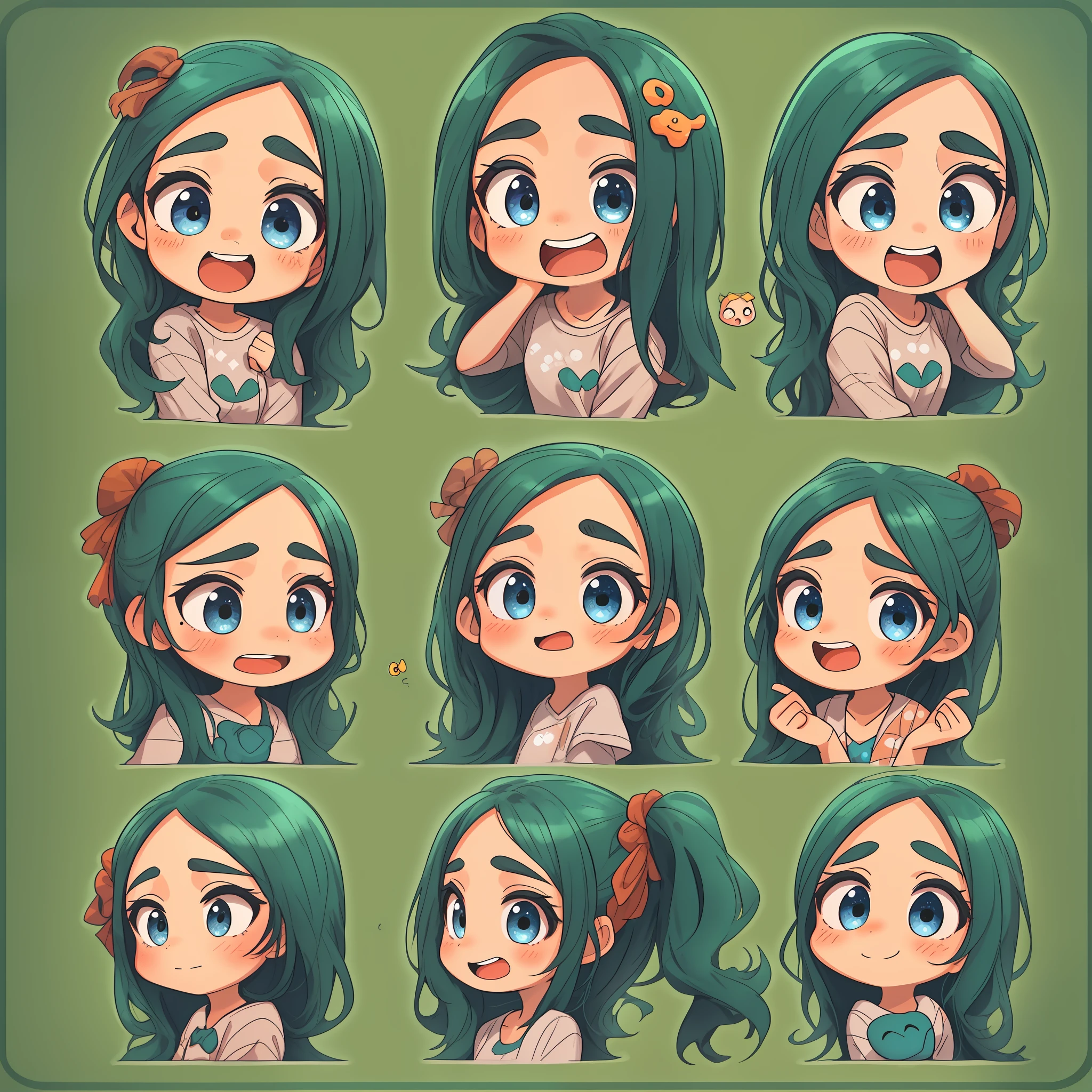 1 cute girl,9 grids,9 emoji packs,9 poses and expressions,Disney style,Black strokes,Different emotions,8K