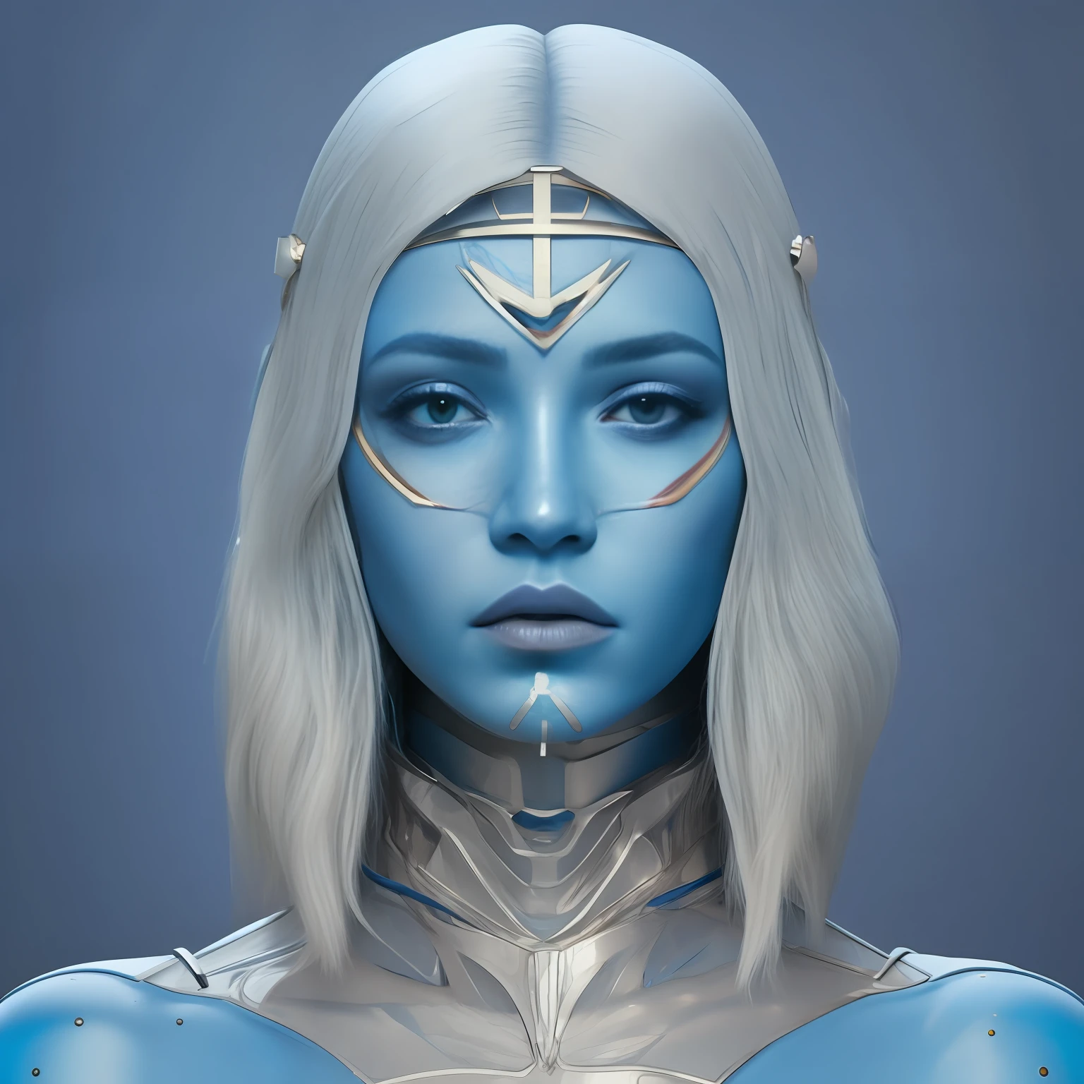 female model with blue skin