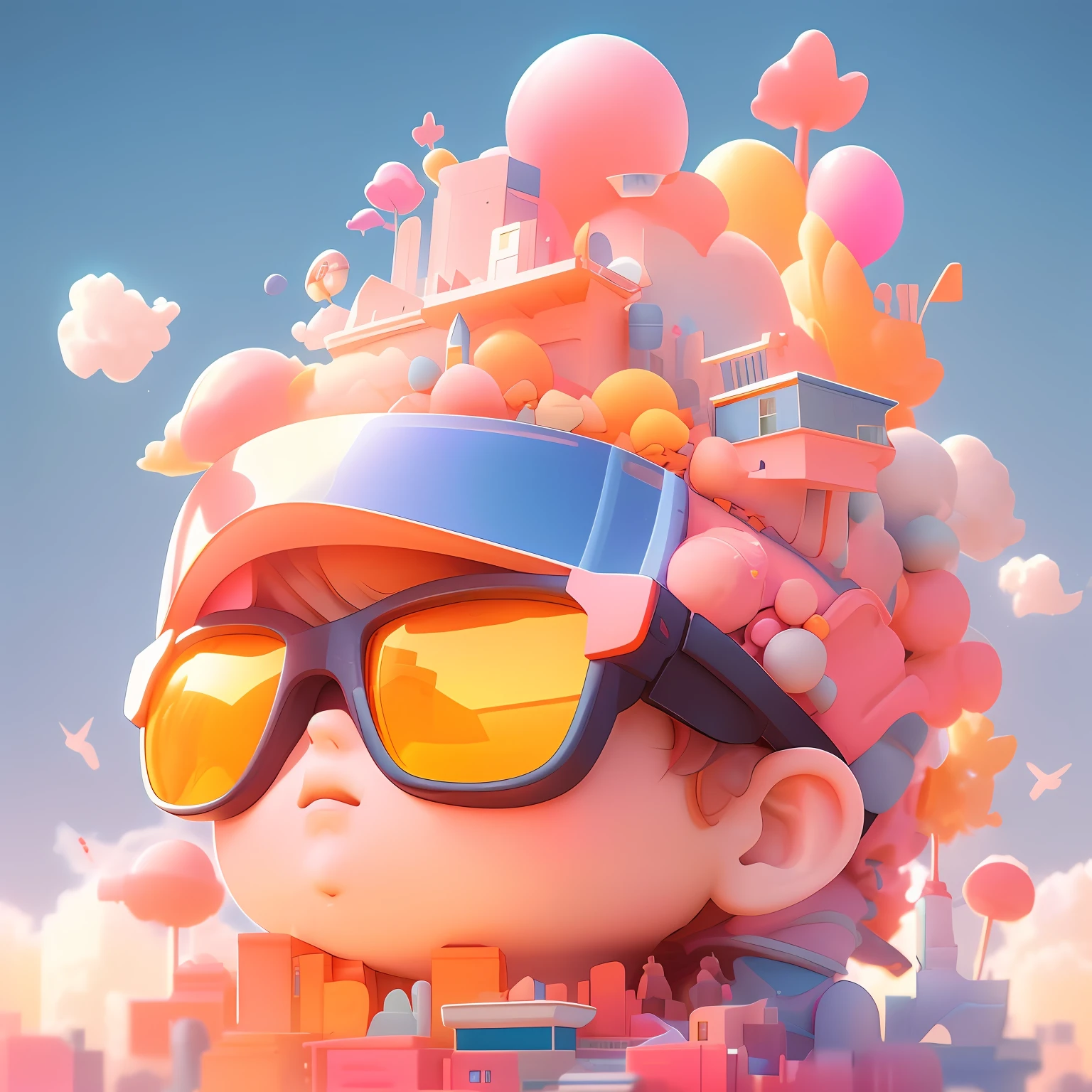Close-up of a child wearing goggles,In the background is a building, style hybrid mix of beeple, beeple!!, beeple daily art, beeple style, Cute detailed digital art, 3 d render beeple, Bipple and Jeremiah Ketner, Realism | beeple, recusion beeple --auto