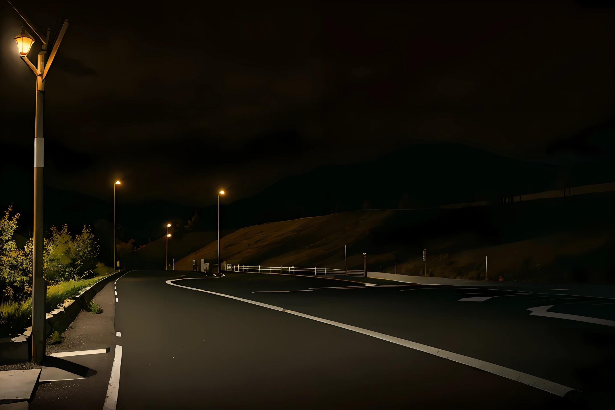 Hill,road lamp,day light