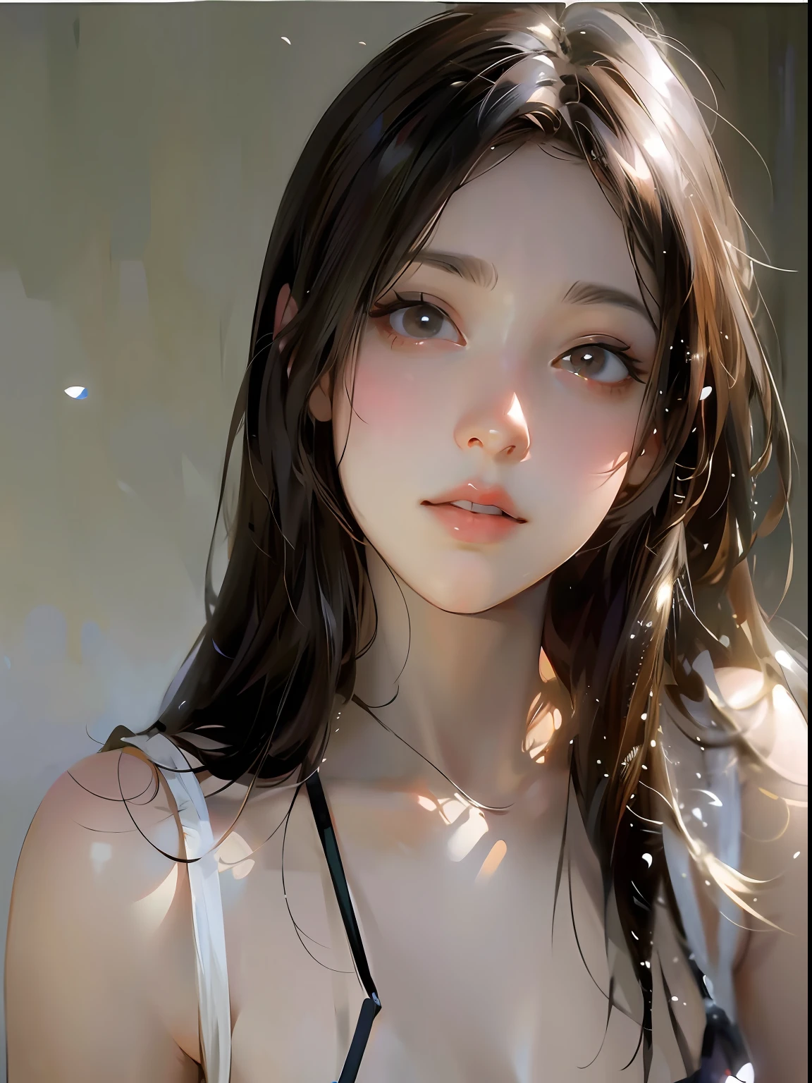 (best quality, masterpiece, ultra-realistic), 1 beautiful and delicate portrait of a girl, playful and cute, with floating petals in the background