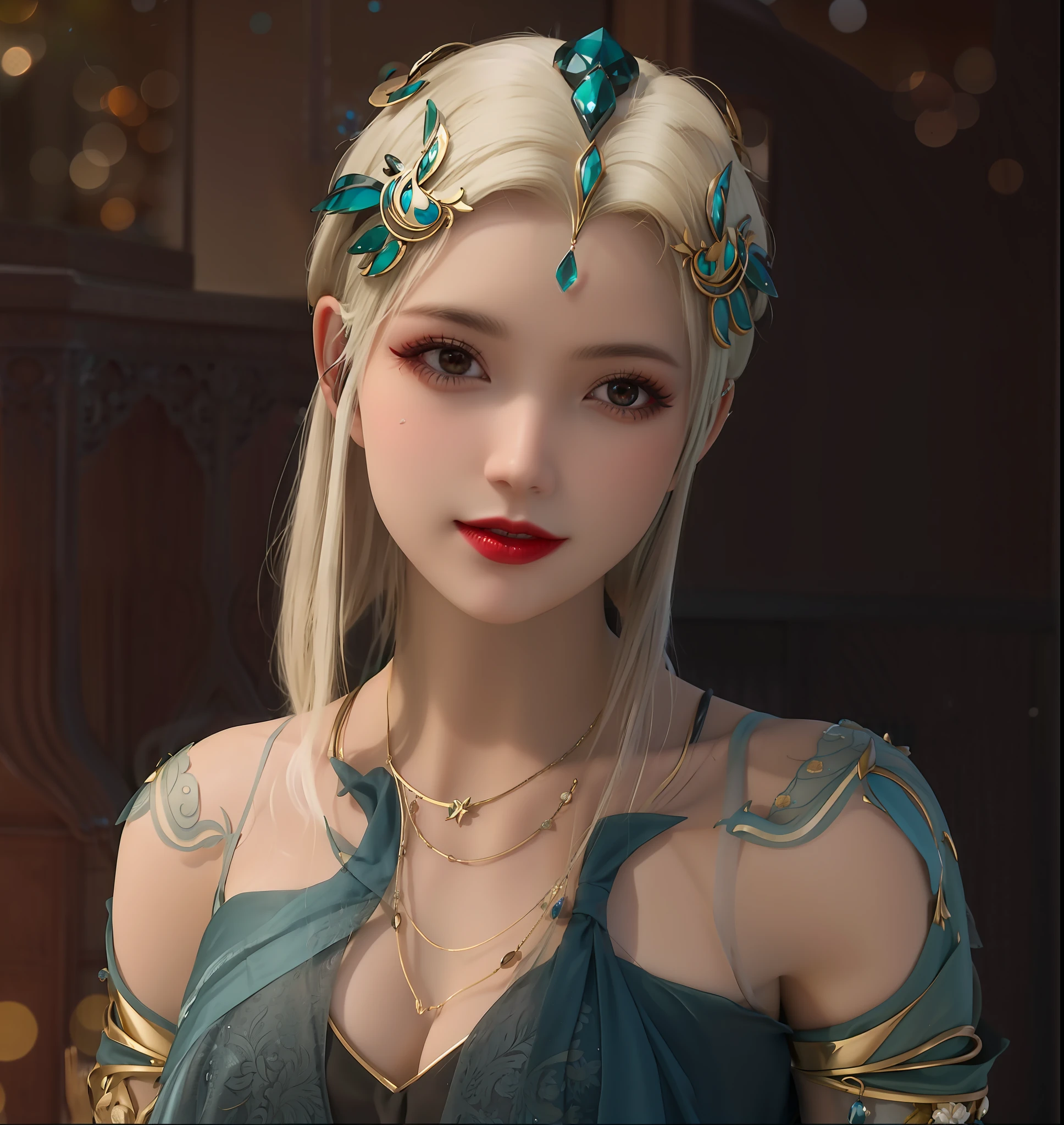 whaite hair,Royal Sister,Beautuful Women,offcial art,head gear,Redlip,Unity 8k wallpaper,ultra - detailed,Aesthetics,tmasterpiece,best qualtiy,realisticlying,illuminating,Frankness,photore,A high resolution,4K,8K,Bokeh,
