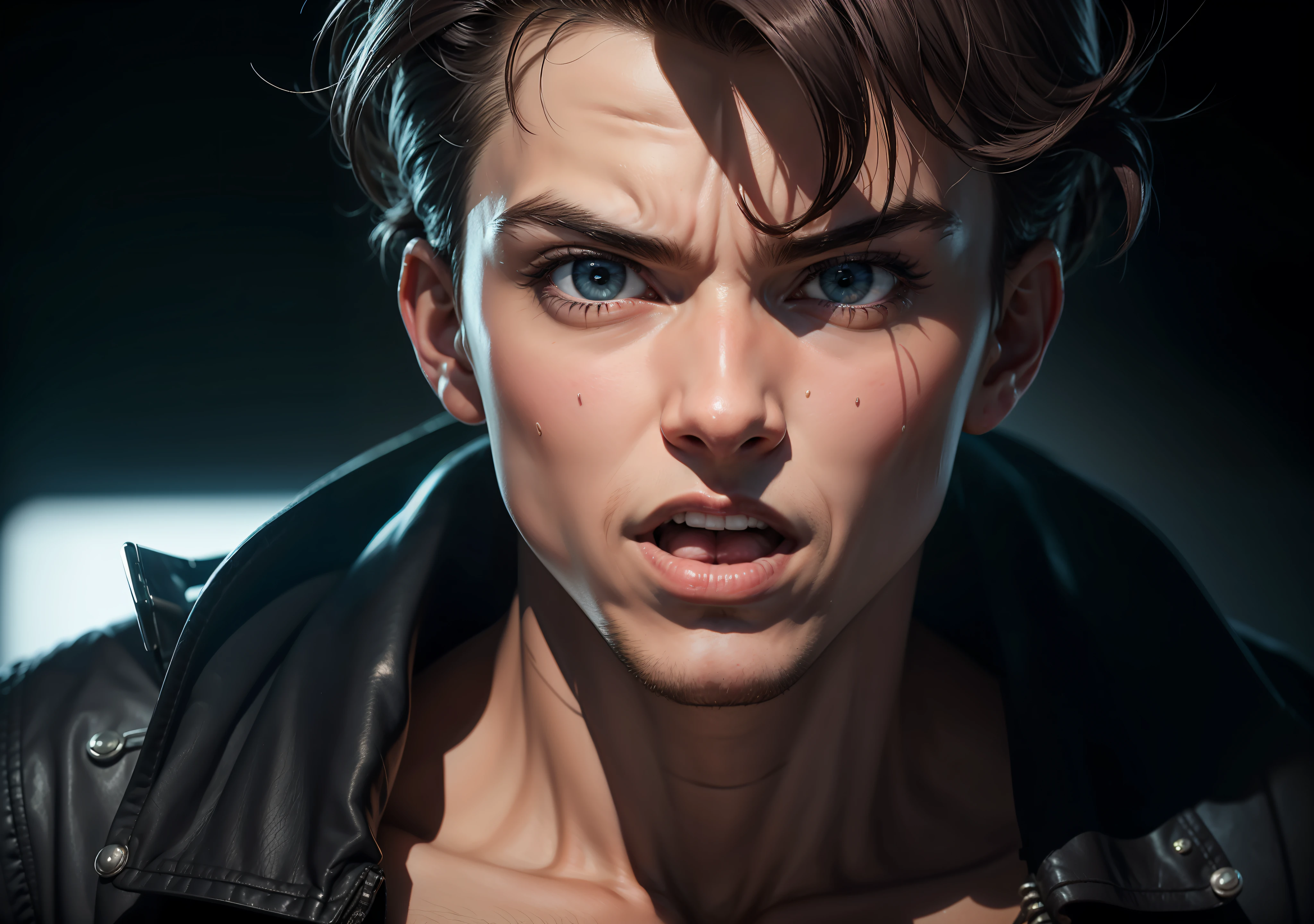 Fear face boy 19 anos, 8k, maximum detailed, alta qualidade