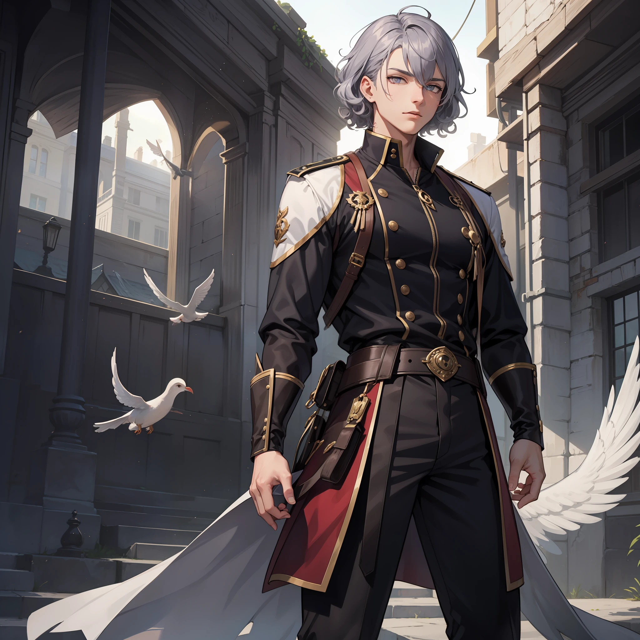 The character is a shapeshifter with curly PurpleGrey hair that falls to his neck. Standing tall with Dove Grey eyes, he has a noticeable stubble.