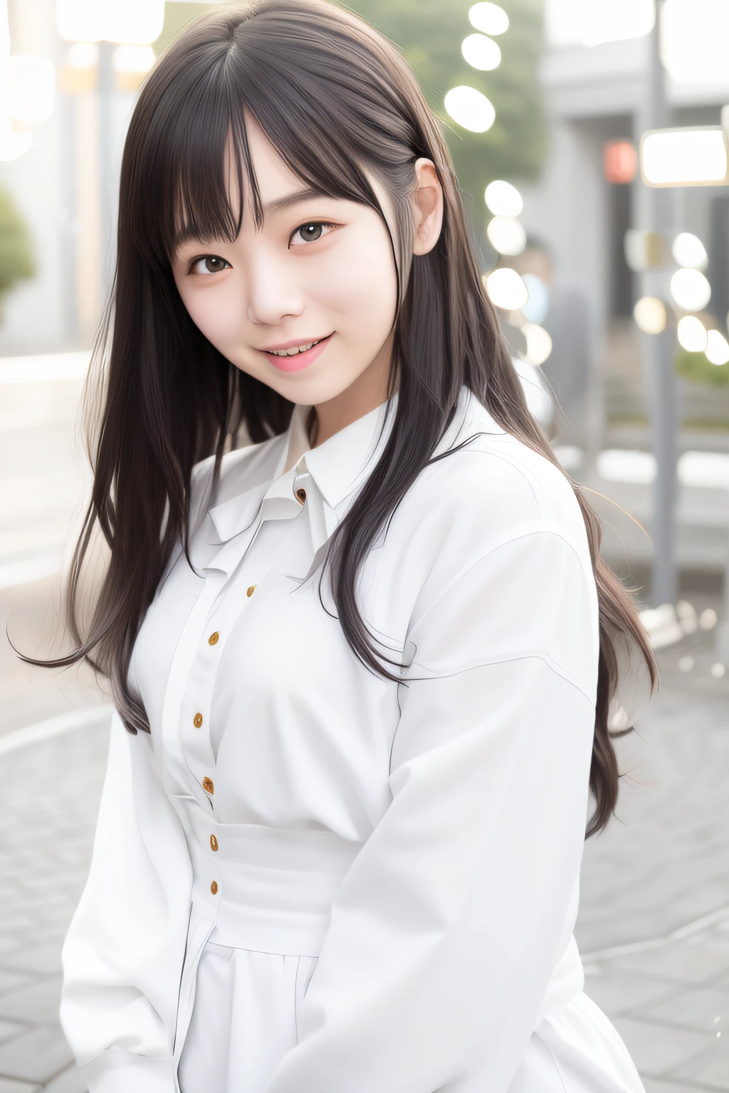 laughing、white clothes、A dark-haired、campus