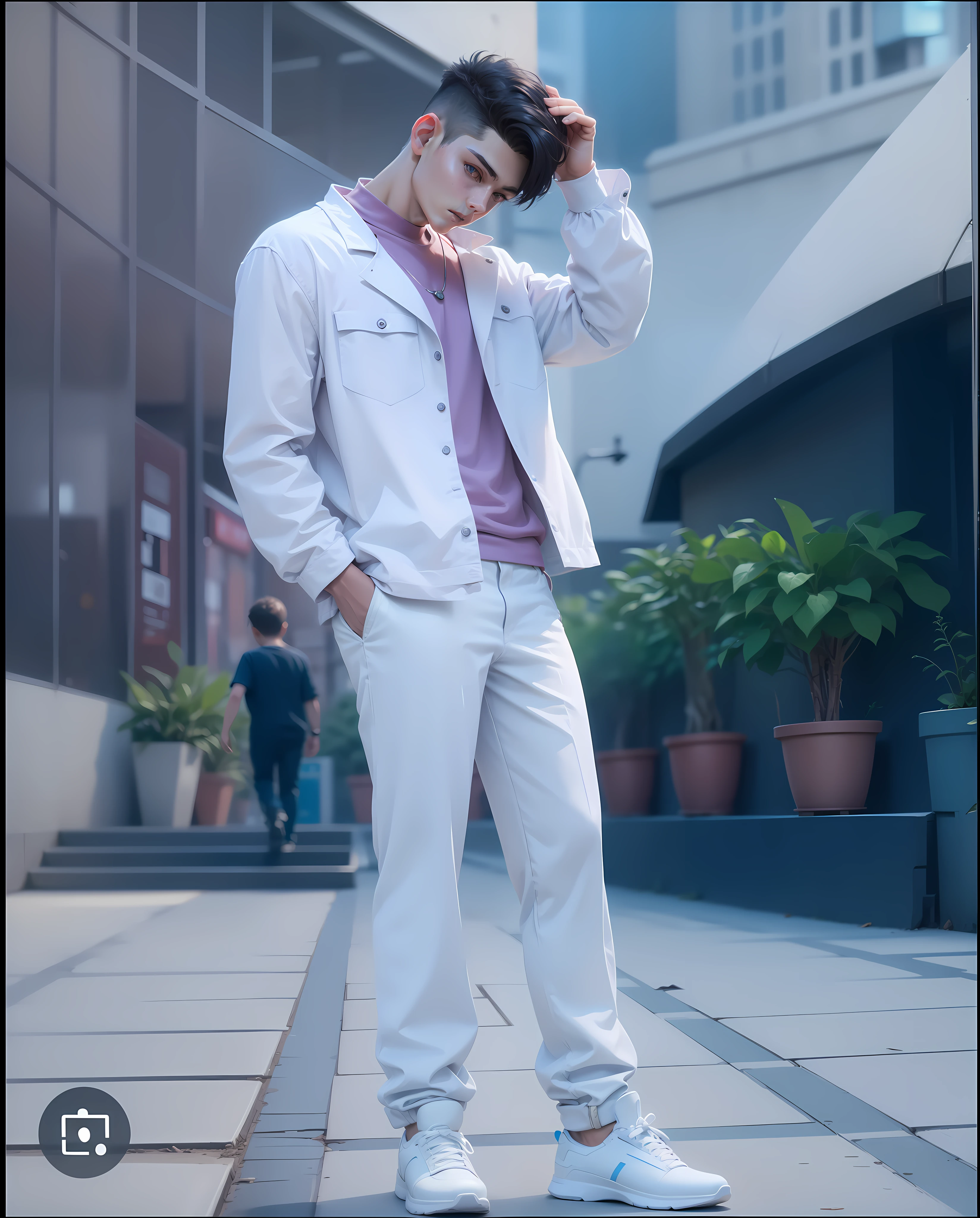 Cute boy , , realistic and full hd, cyberpunk, realistic red light shadow in right side and Blue light shadow in left side, smooth and full hd cyberpunk realistic, handsome, teenager,