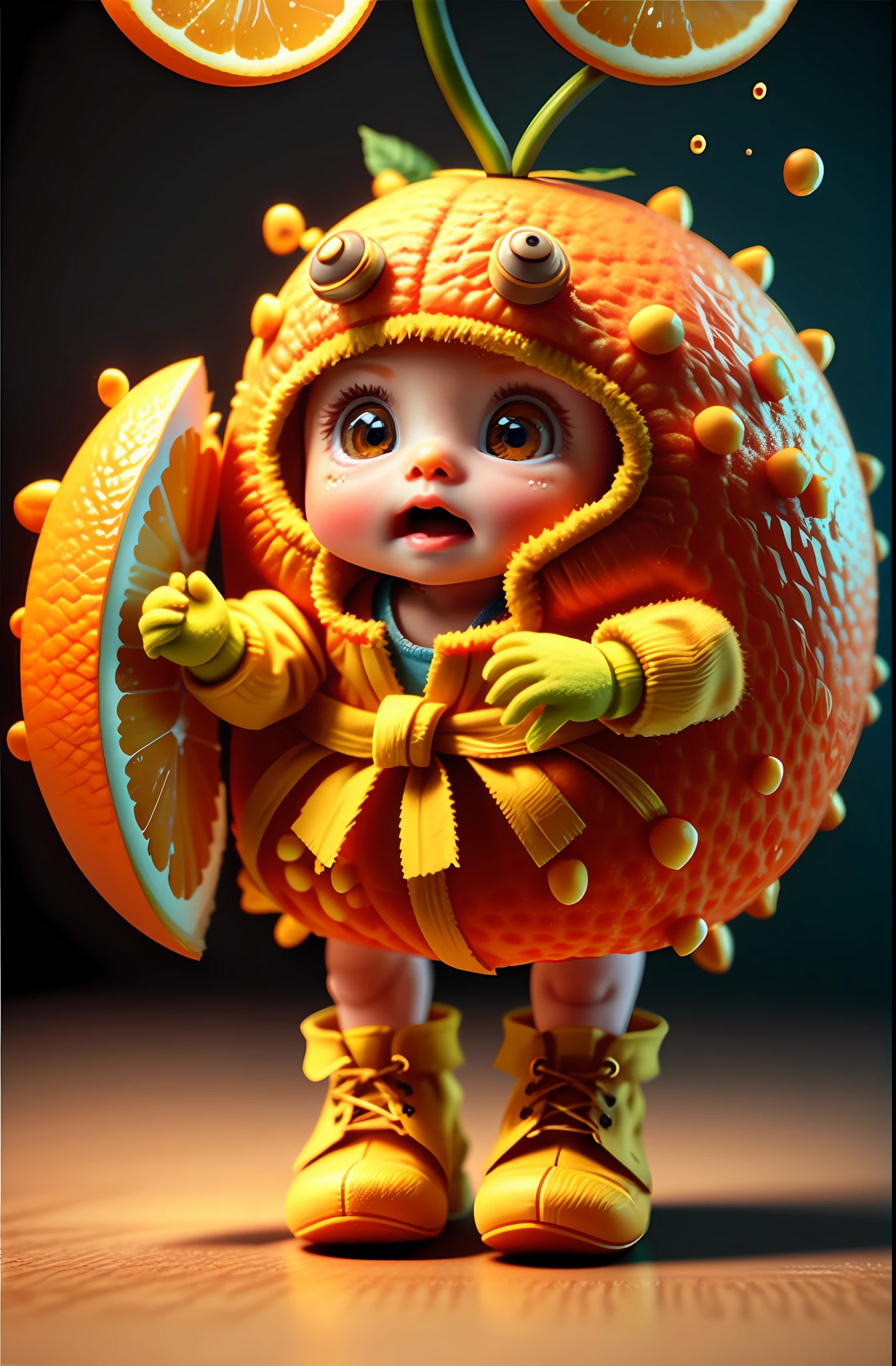 cute baby orange, octane render, unreal engine, highly detailed, intricate