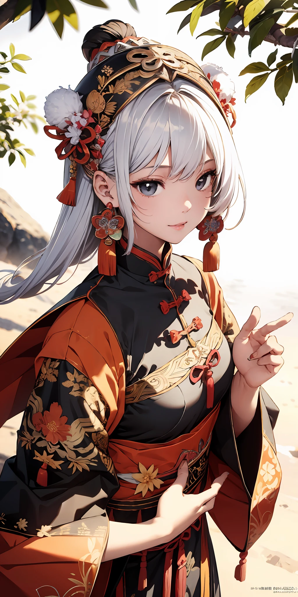 A girl, ancient Chinese costume, whole body, sunshine, clear face, clean white background, masterpiece, super detail, epic composition, ultra HD, high quality, extremely detailed, official art, uniform 8k wallpaper, super detail, 32k