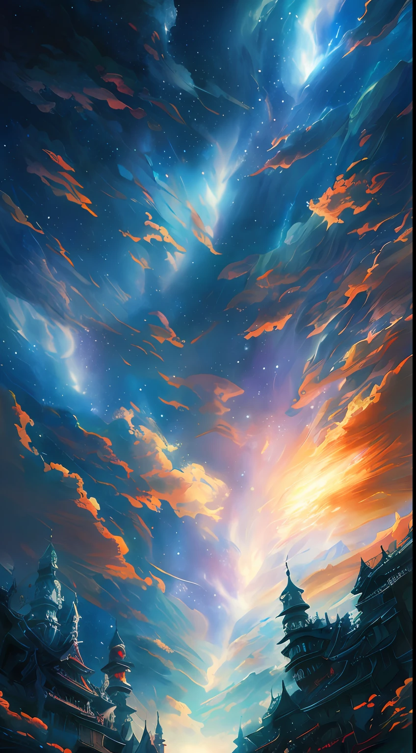 Digital illustration,Detailed and intricately starry sky effect。In the style of Yoshitaka Amano and Hayao Miyazaki。Masterpiece level,Proportionally accurate,detailed meticulous,It is widely spread in the art world。Beautiful lighting,Extremely realistic。Highest quality 4K digital painting,Multiple awards。4K digital illustration in the style of Yoshitaka Amano。Skillfully capture detailed depictions of chaotic dramatic scenes in the zombie apocalypse。Beautiful lighting and cinematic composition make this piece a true masterpiece,It is widely spread in the art world。