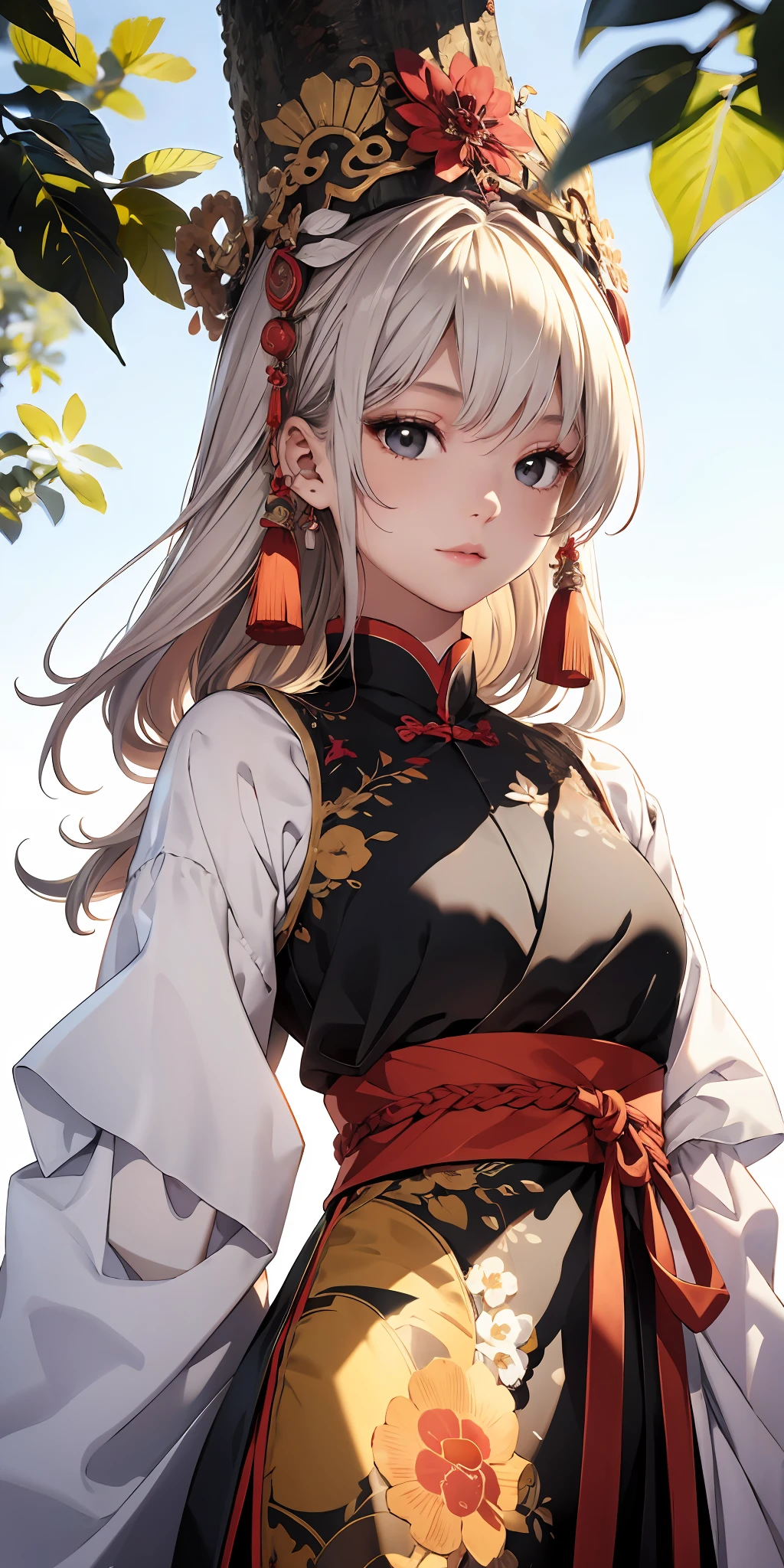 A girl, ancient Chinese costume, whole body, sunshine, clear face, clean white background, masterpiece, super detail, epic composition, ultra HD, high quality, extremely detailed, official art, uniform 8k wallpaper, super detail, 32k