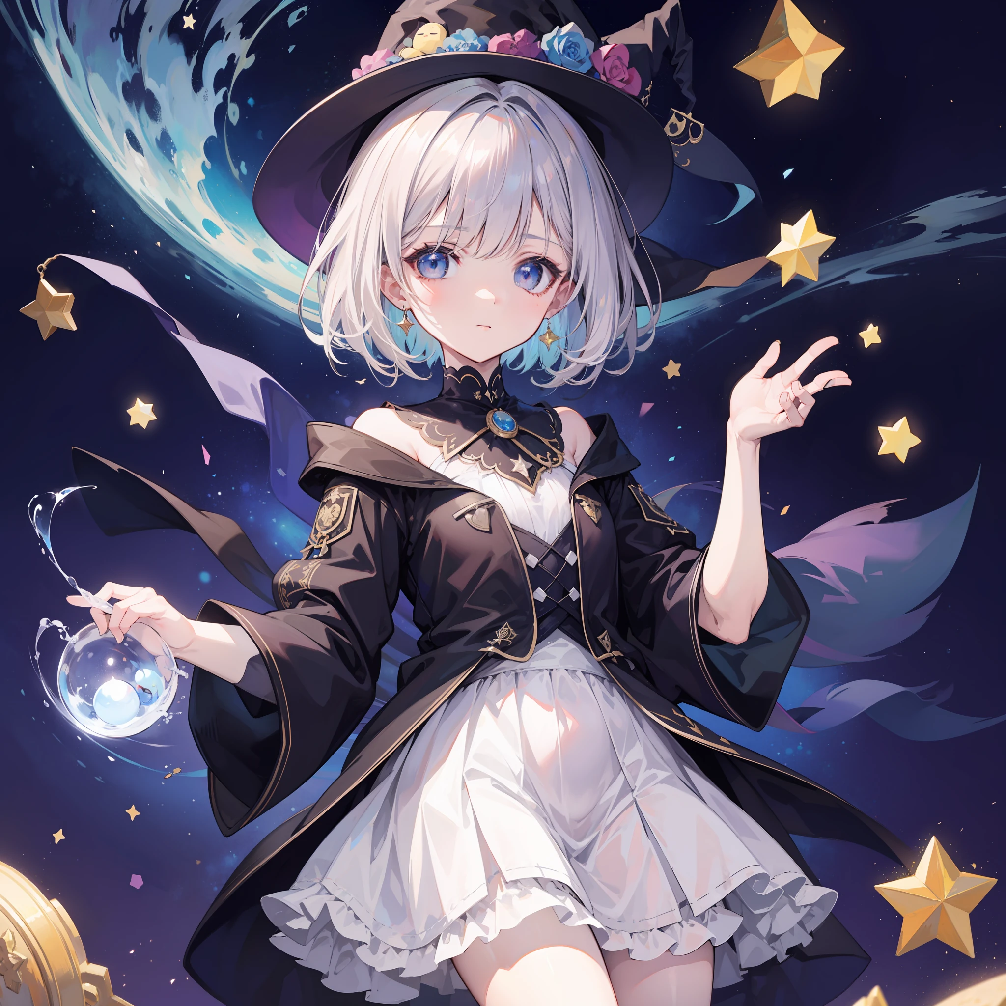 Old witch Surrounded by magical stars. . estilo chibi