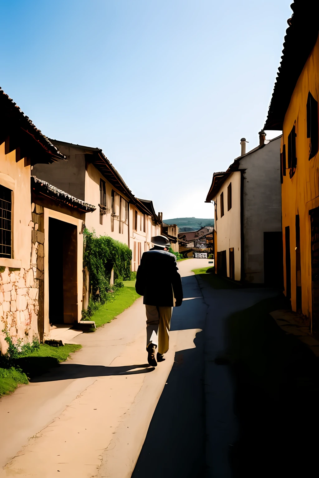 A man walking in the village