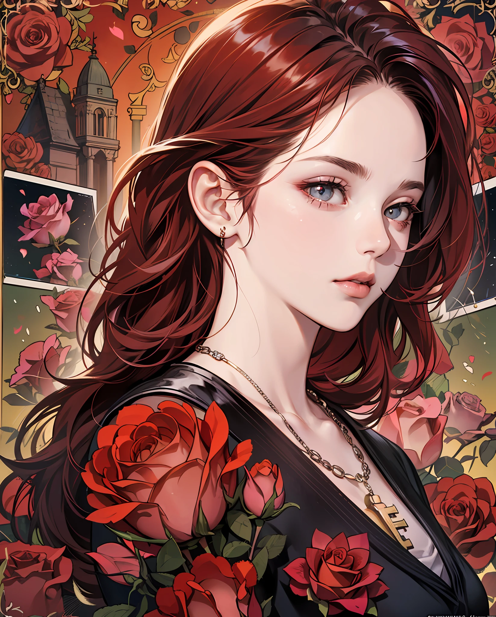 Tarot card, Close up face shot of a beautiful woman looking at the camera, (((card title surrounded by roses at the bottom))), tarot card frame, tatoos, lots of tatoos, rose tatoos, red hair, (((black skin))), (((survivor clothes))), extremely beautiful face, model face, divine beauty, post apocalyptic city, Ultra realistic photo of a post apocalyptic city in the background, masterpiece, best quality, CG, wallpaper, HDR, high quality, high-definition, extremely detailed, (detailed light){{intricate detail}}, {highres}, beautiful light, red light, chiaroscuro, anime style, key visual, intricate detail, highly detailed, breathtaking, vibrant, cinematic, detailed background, (((extremely red hue))) --auto --s2