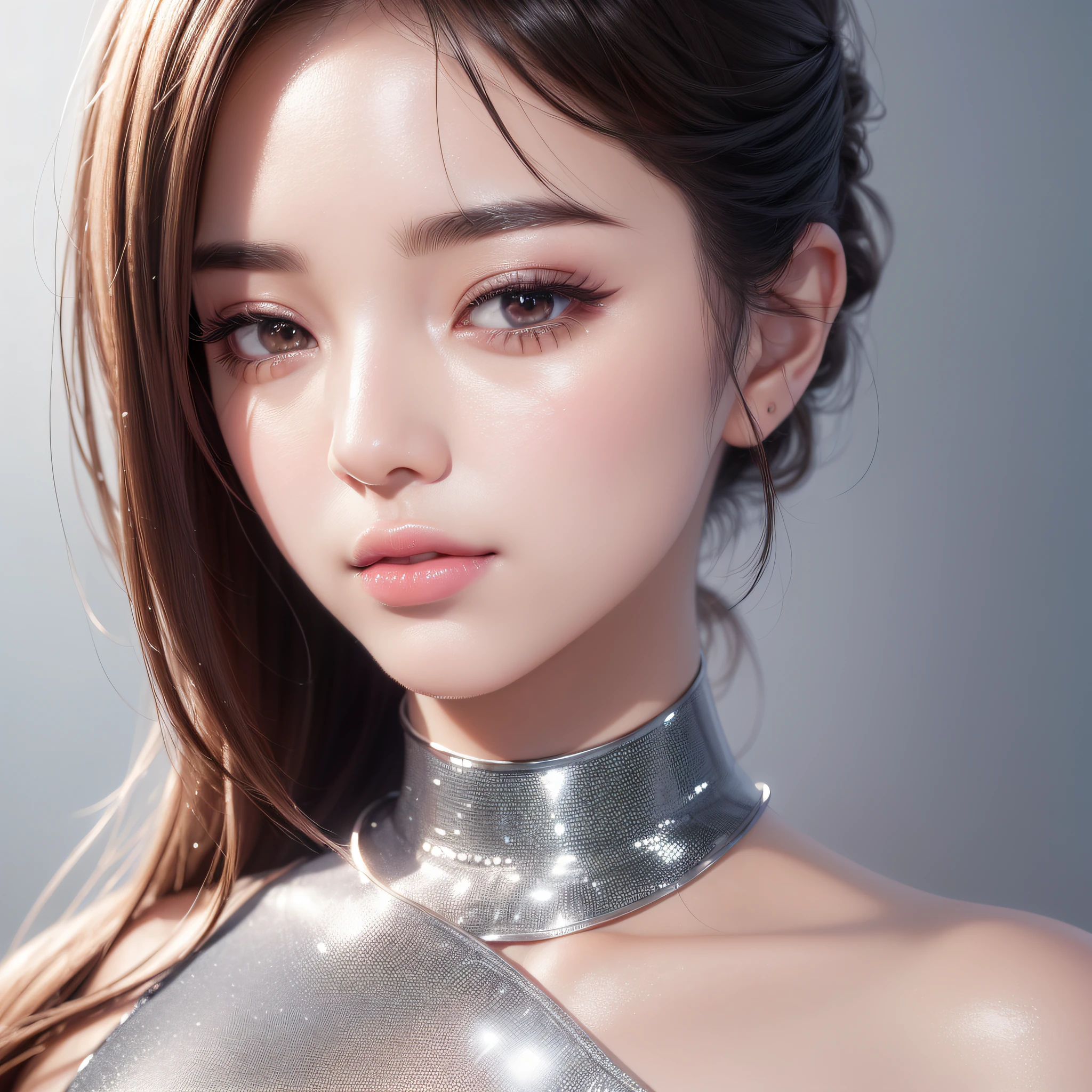 (8k, RAW photo, photorealistic: 1.25), (lip gloss, eyelashes, shiny face, shiny skin, best quality, ultra-high resolution, depth of field, chromatic aberration, caustics, wide range of lighting, Natural shading, Kpop idol) looking at the viewer with a calm and goddess-like happiness,