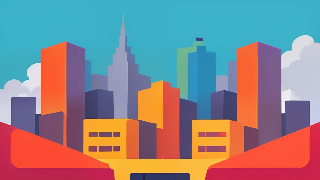 planar、A city scape、2D、Pop,Best Quality, paint,Illustration,vector illustrations ,Mary Blair Style,trafic、A delightful