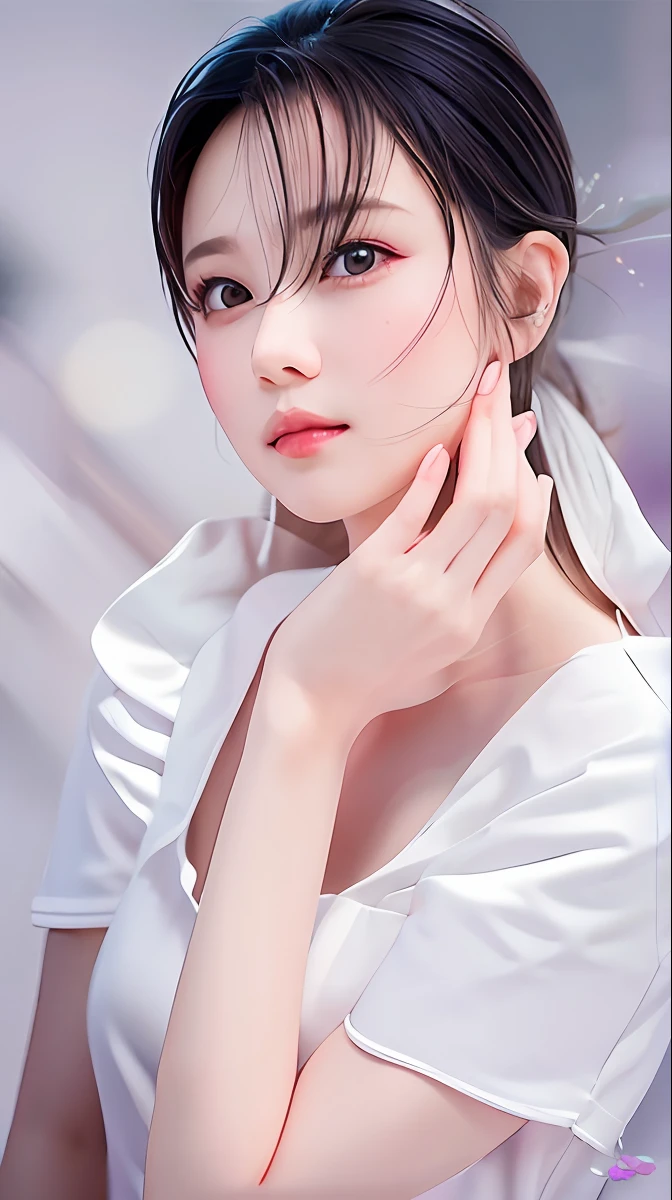 tmasterpiece， best qualtiy， 8K， beuaty girl， （ The upper part of the body：1.5），（Ultra-high detail skin），（Ultra-high detail eyes：1.4）， Visible Pore，realistic pupil，adolable，（ pleatedskirt：1.2），（photon maping，Radio City，physically-based renderingt，automatic white balance）， Slim， ssee-through， depth of fields， Ultra photo realsisim， A high resolution， photography of， Sharp focus， hdr，（Cinematic lighting effects：16）， (Face light)， 动态照明， highest details， extremy detailed， ultra - detailed， finedetail， real looking skin，exquisitefacialfeatures