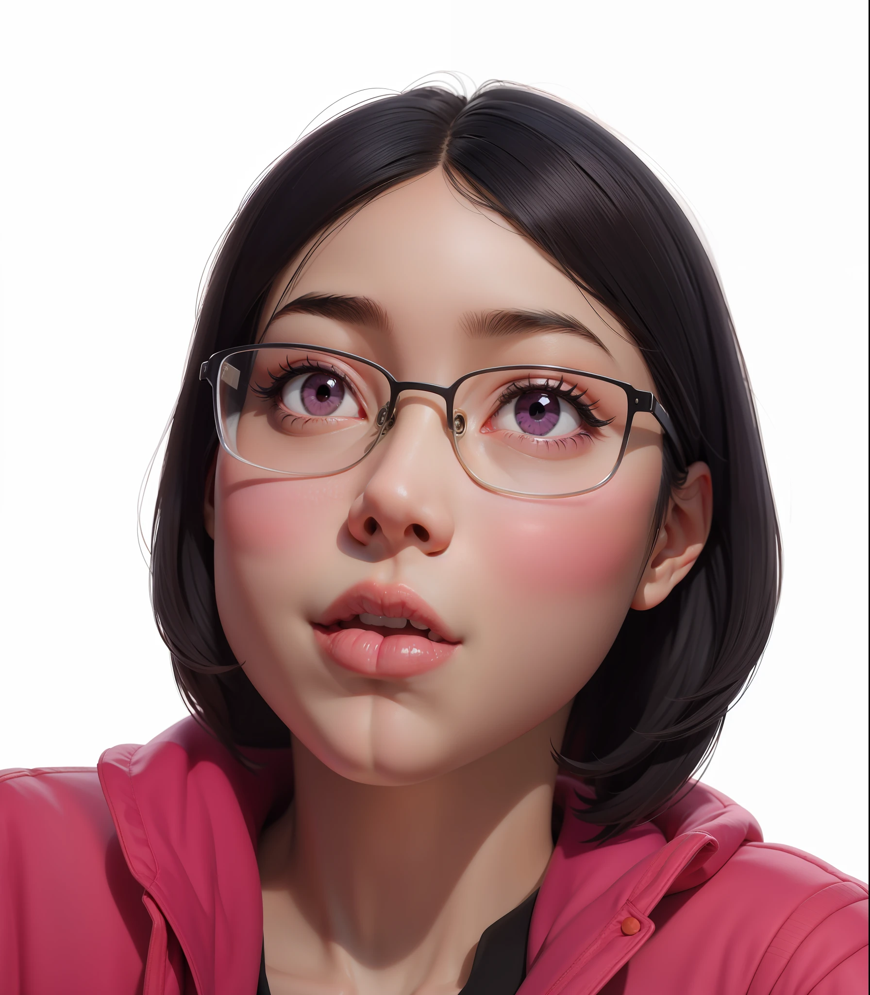 (tmasterpiece),(best qualtiy:1.0),(超高分辨率:1.0),A detailed illustration,8K,There is a woman in glasses and a pink jacket looking at the camera, Very detailed anime style,the soft light。Q version, Q version, Q version