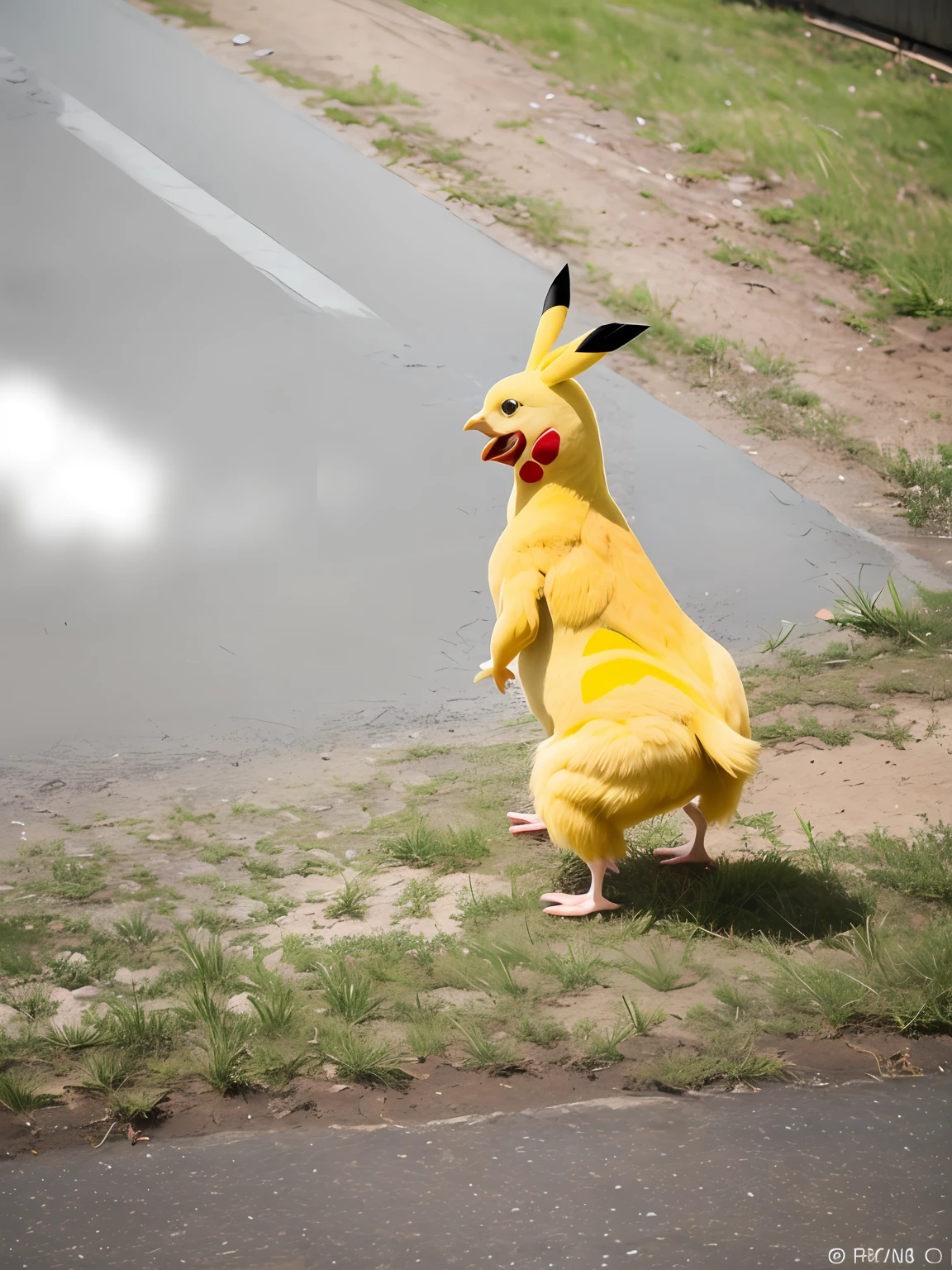 RAW photos,absurderes,high qulity,realisticlying,Pikachu is a chicken,looking at viewert,Foto realism,ultra - detailed,50mm,f1。4、8k ultra high definition,filmgrain