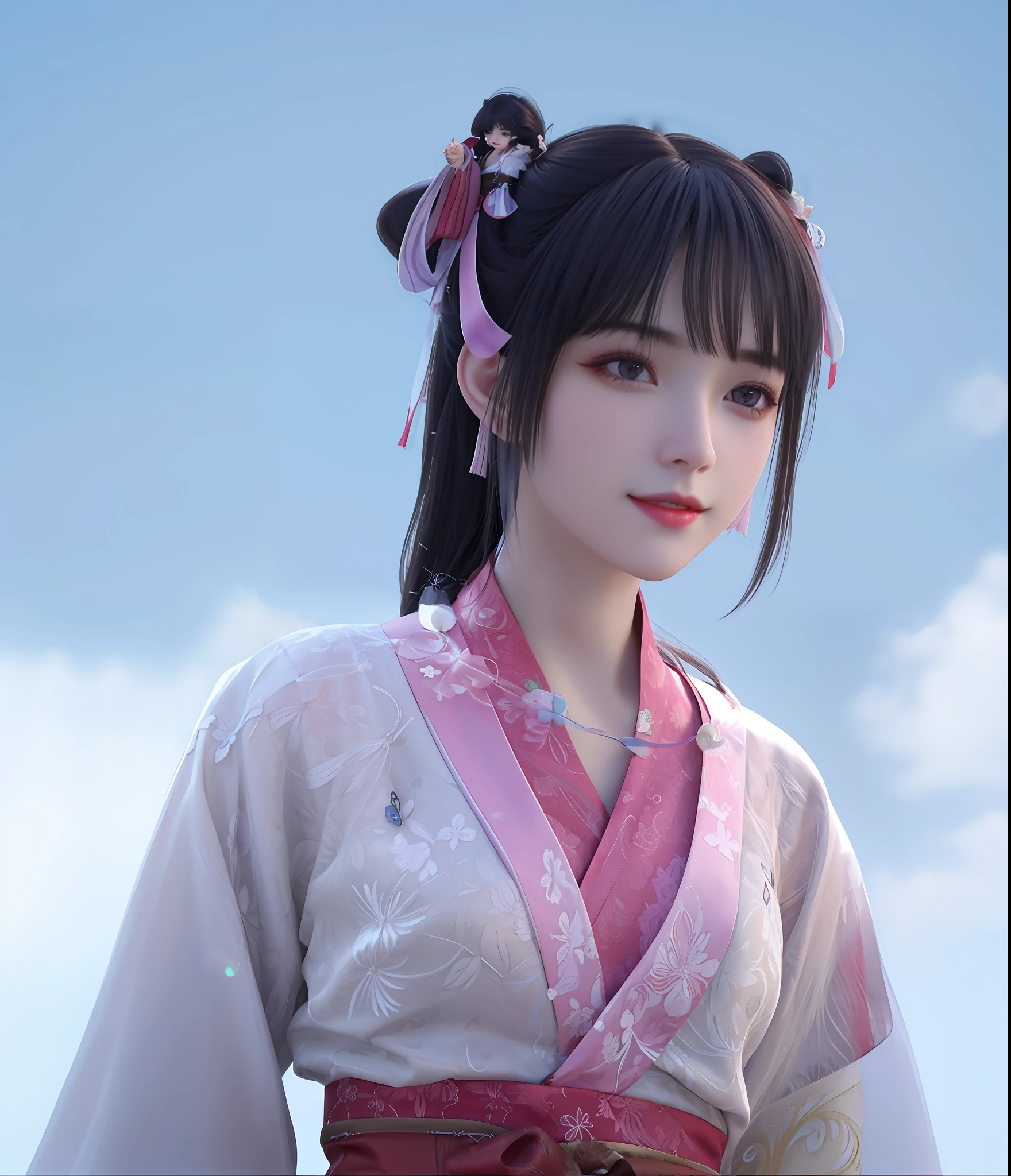 brunette color hair,adolable，Beautuful Women,wearing a hanfu,offcial art，Unity 8k wallpaper，ultra - detailed，Aesthetics，tmasterpiece，best qualtiy，realisticlying,illuminating，Frankness，photore，A high resolution，4K，8K，Bokeh，