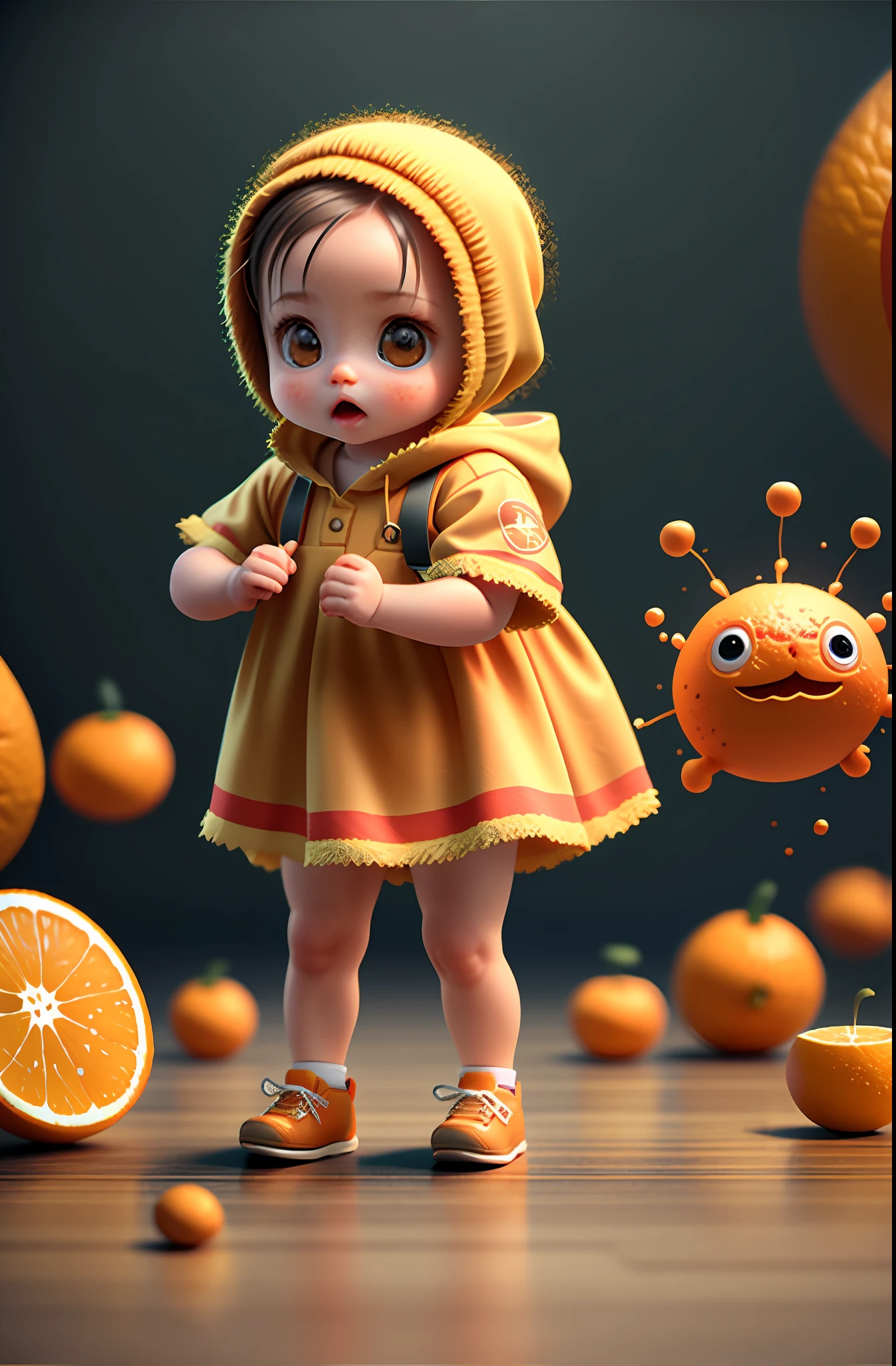 cute baby orange, octane render, unreal engine, highly detailed, intricate