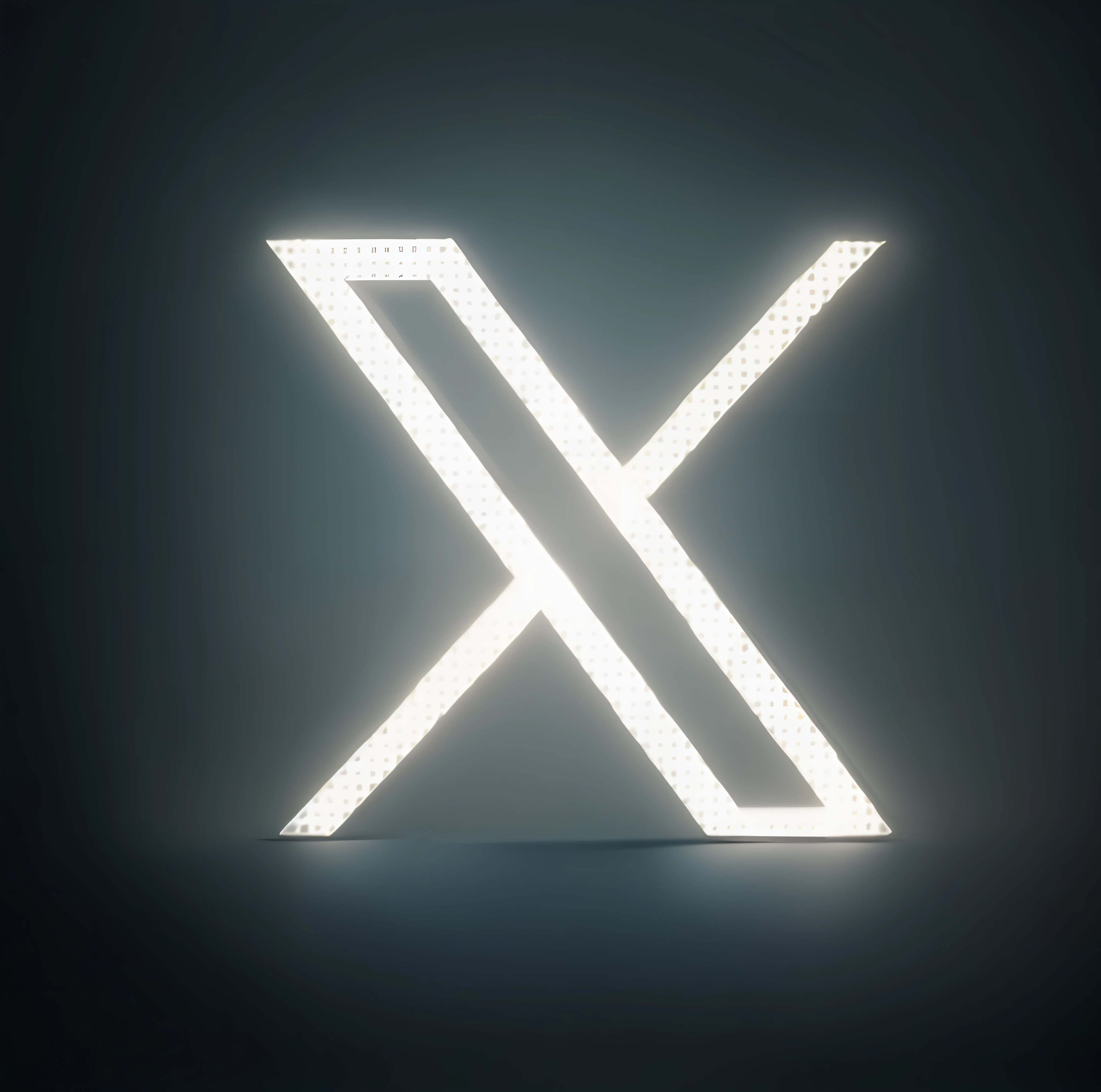 a close up of a neon letter x on a dark background, hyperrealistic image of x, x logo, xparticles, skin made of led point lights, made of neon light, texturing xyz, mysterious x, white neon lighting, 4 k luminous lighting, front lit, 3 d render even lit, volumetric lighting effect, voxelart