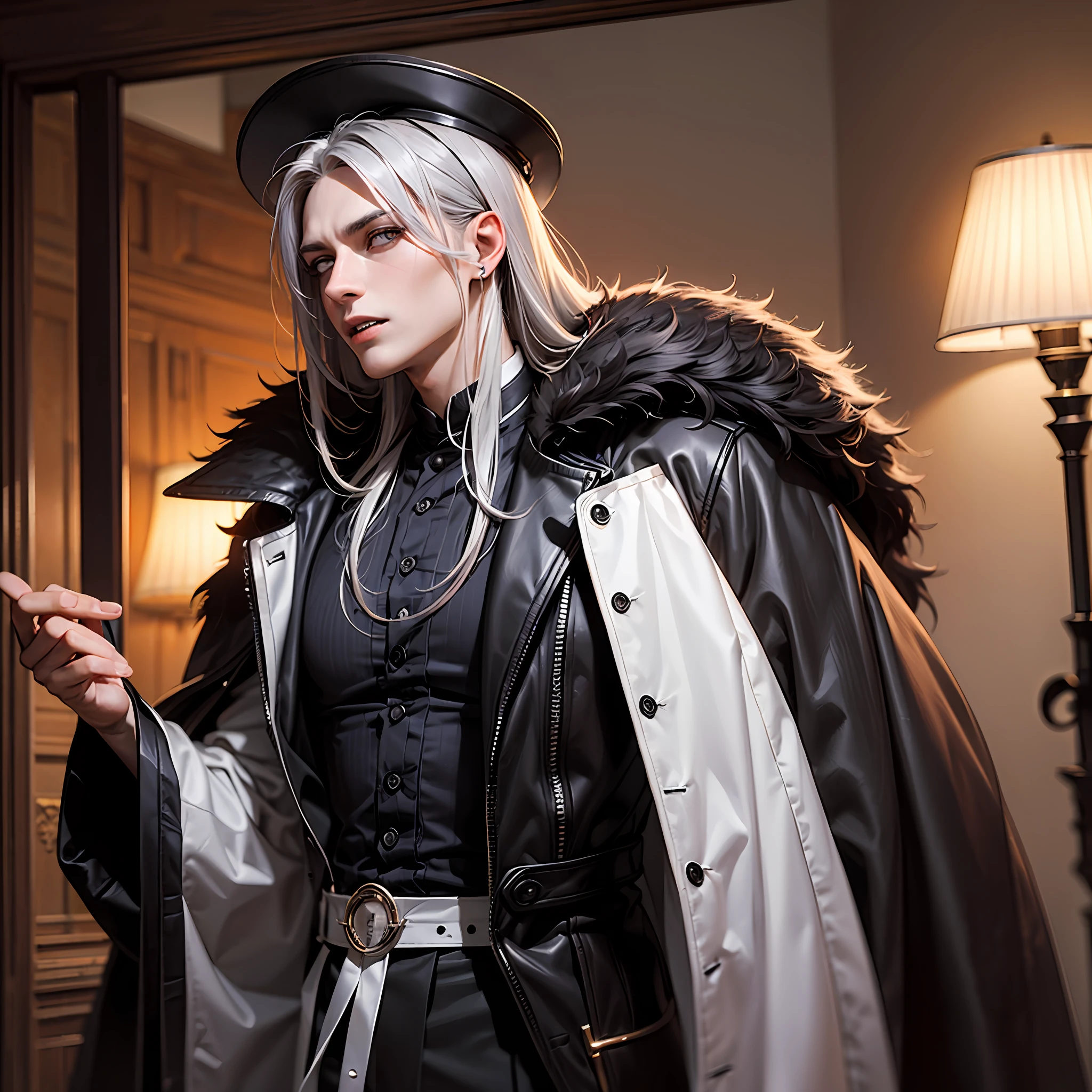 Male vampire with long gray hair