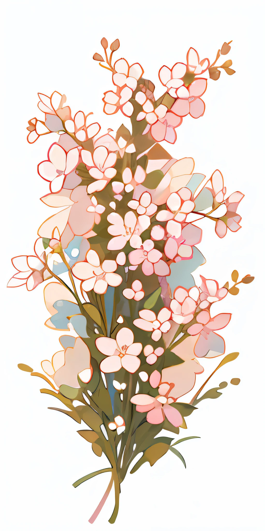 (Best Quality, Masterpiece), blossom, Backgroundless, White background, Several flowers, A few bunches