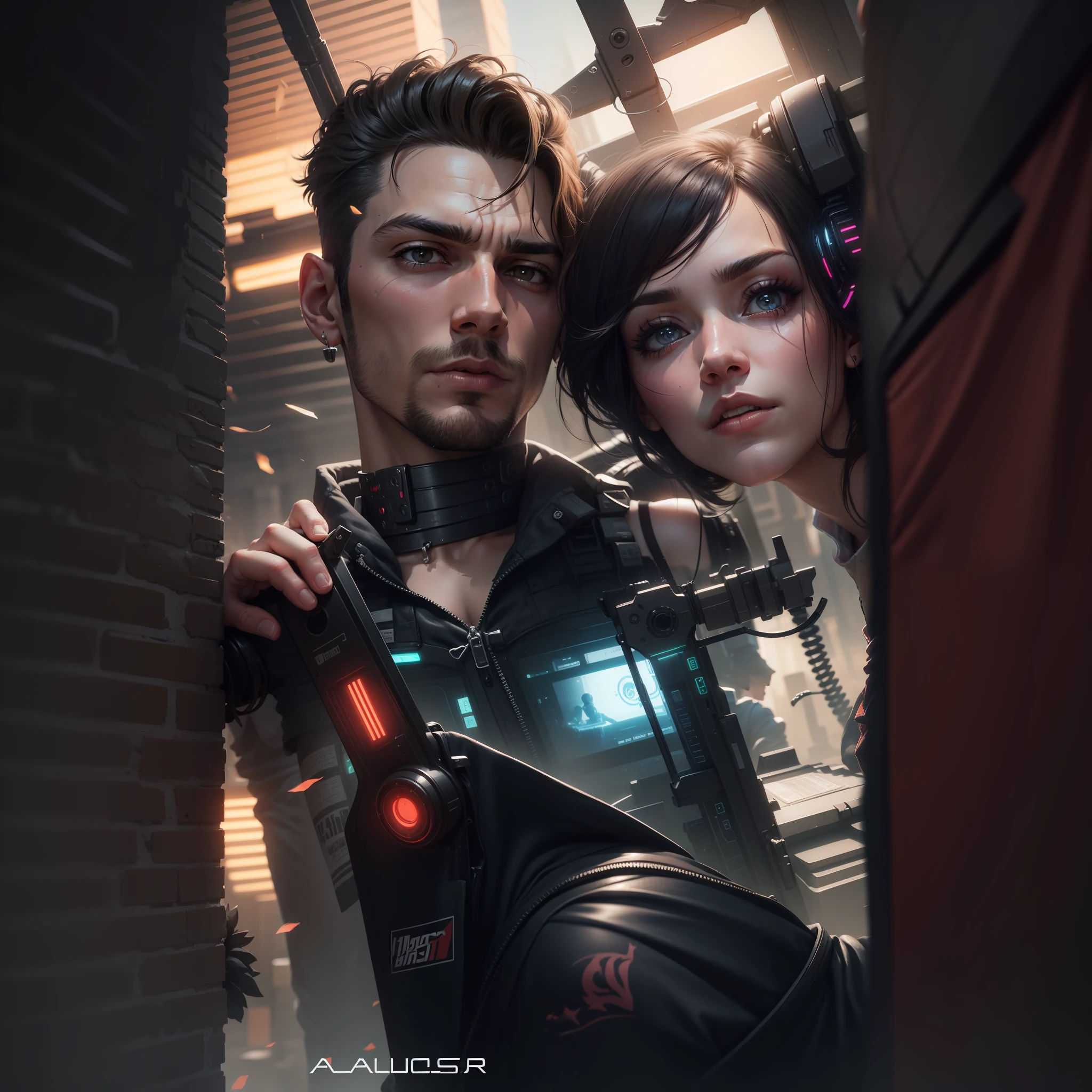 Cyberpunk handsome couple, realistic face, 8k, relationship, ultra realistic