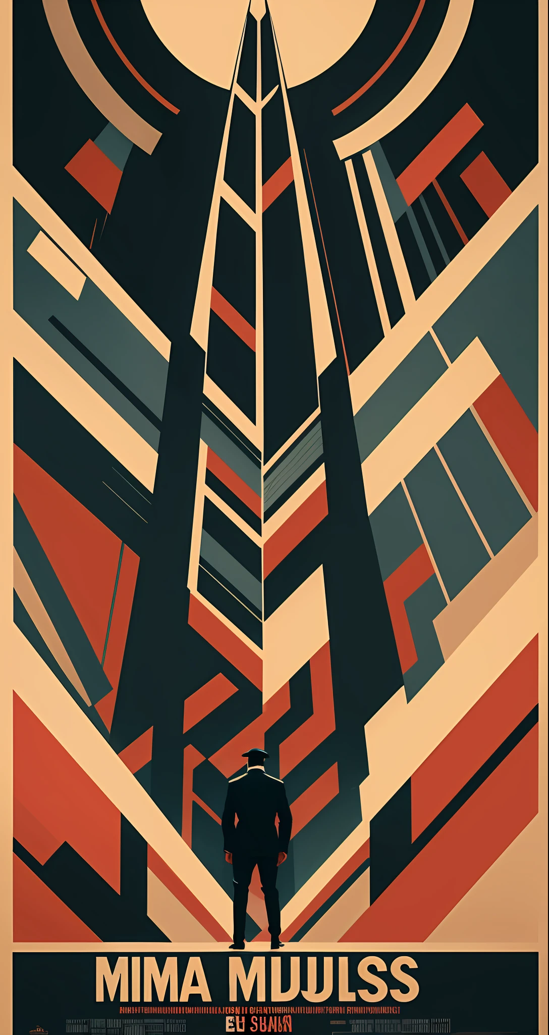 masterpiece, best quality, 1boy, mafia movie poster, bauhaus, shapes, lines, abstract , illustration