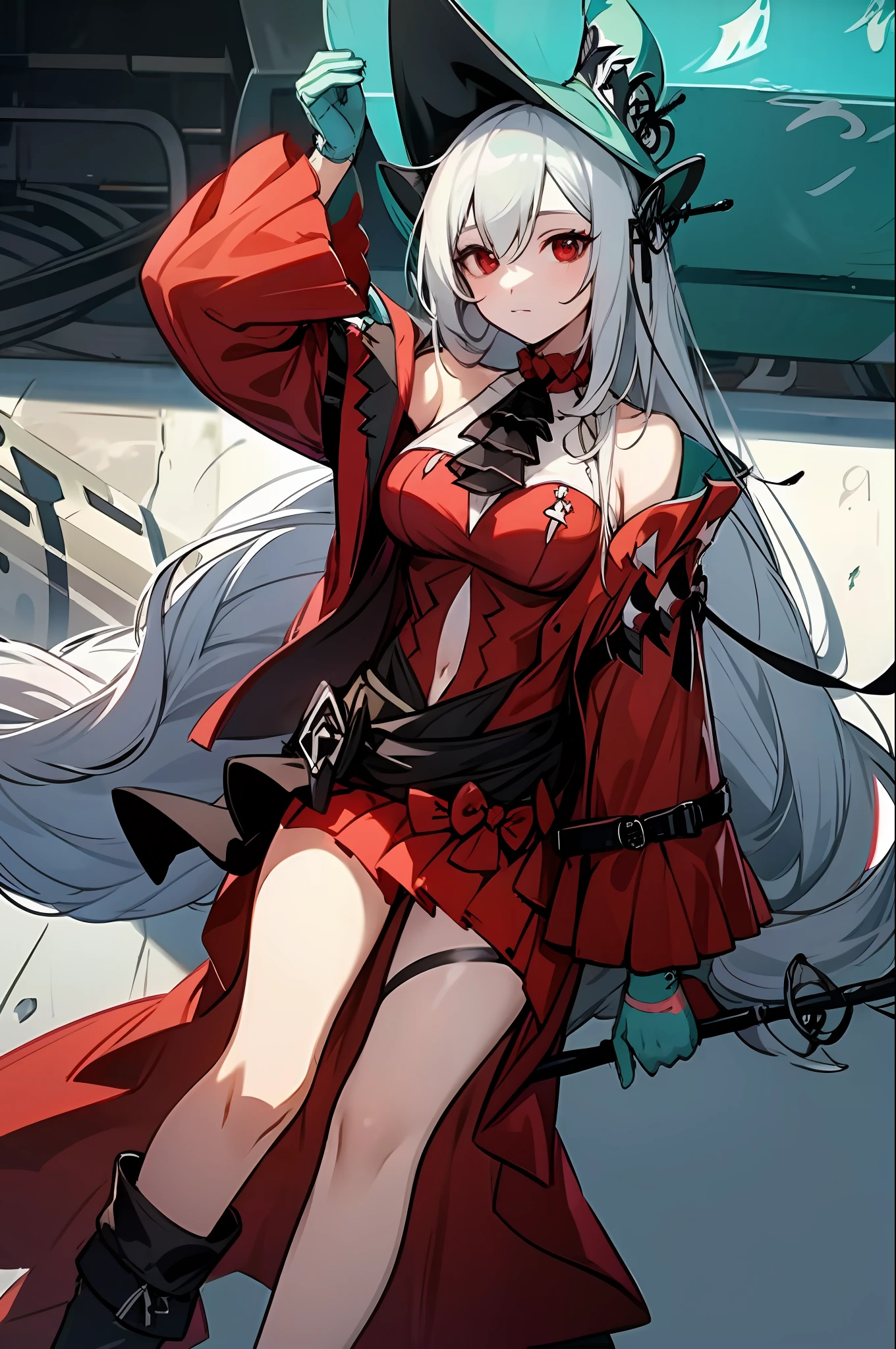 skadiCH hairstyle, outfit-skadiCH, 1girl, long hair, solo, red eyes, breasts, very long hair, street art, road