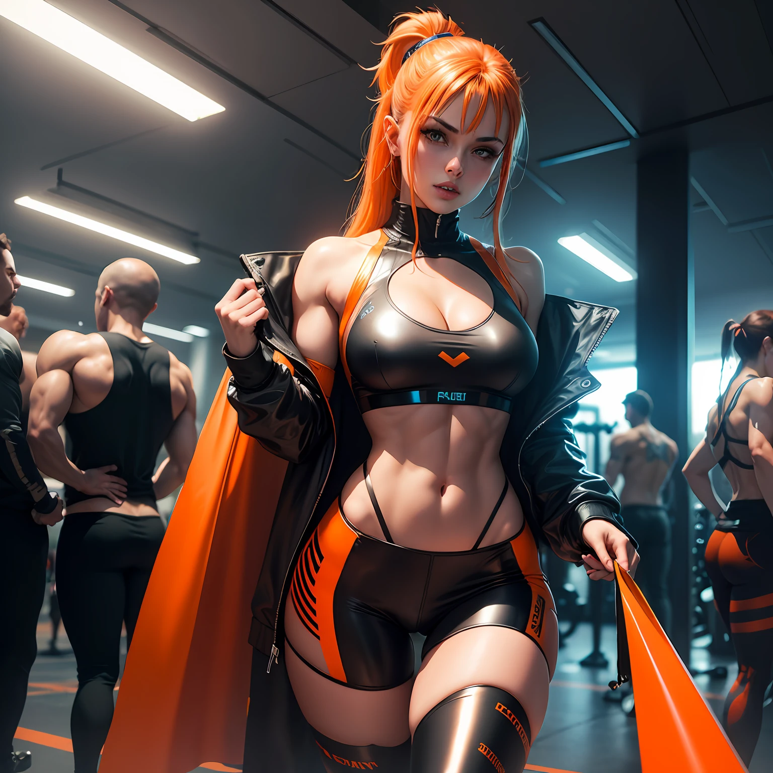 Cyberpunk Fitness Sexy Girls Metallic Orange --auto