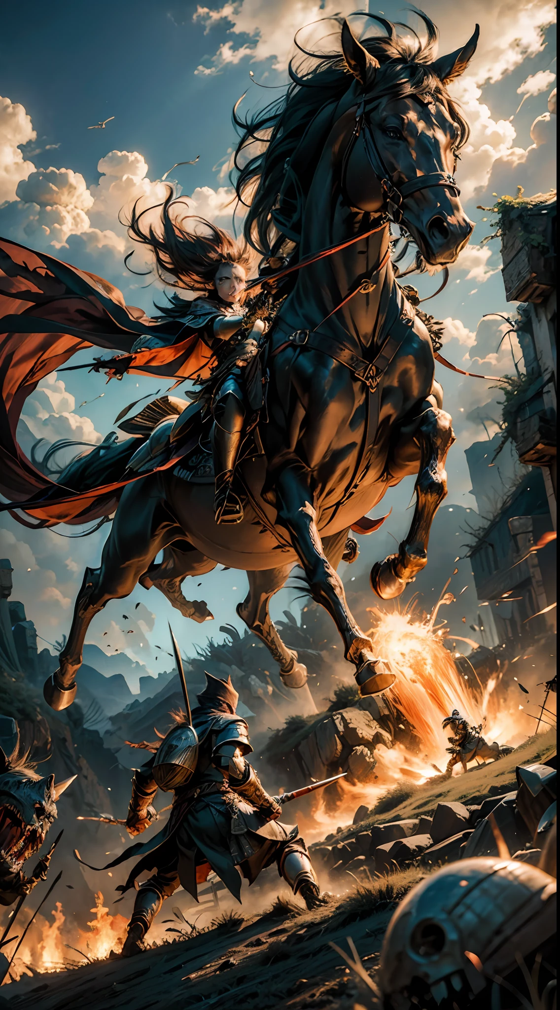 fantasy,Oversized giant battles. ,breathingfire,Discharge of,The ground shook,best qualtiy,tmasterpiece,Works of masters,super-fine,16K resolution,Red,Detailed pubic hair,Accurate,