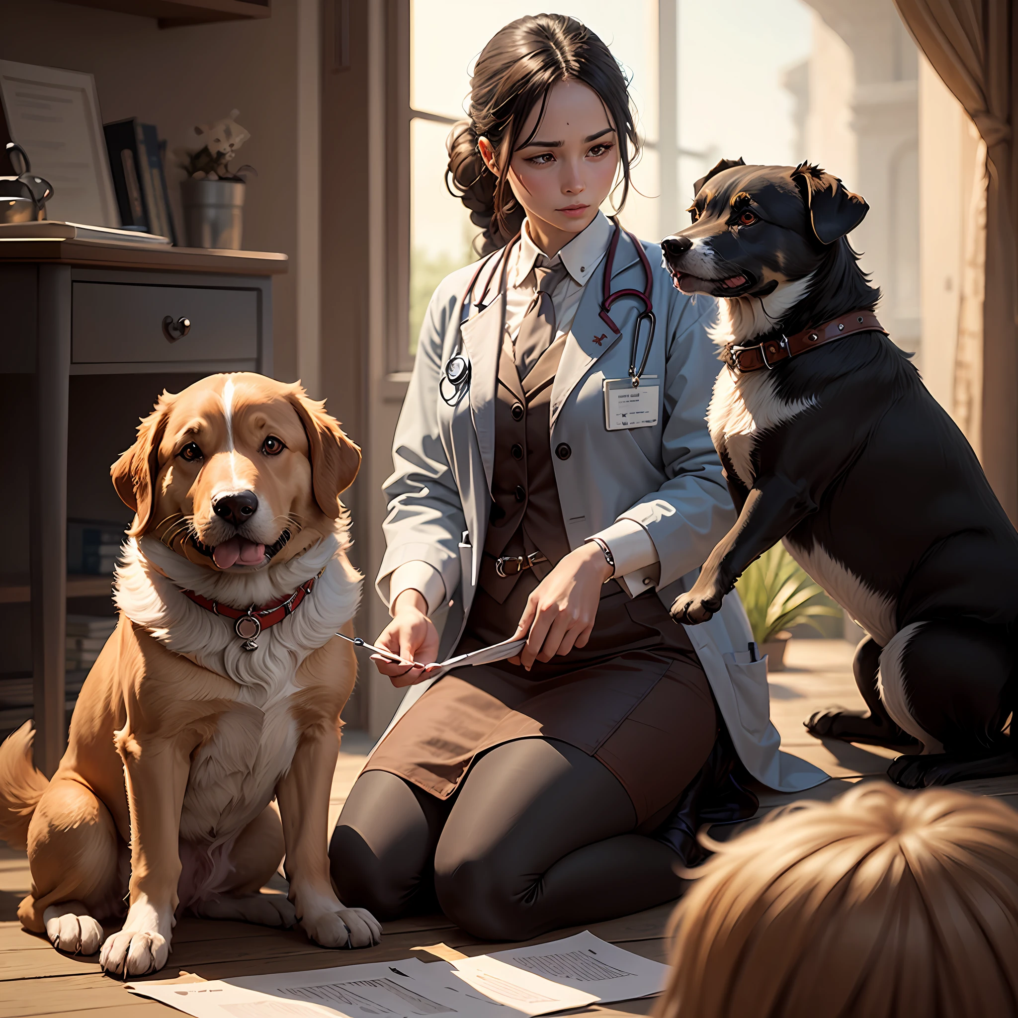 A dog being examined as a doctor in a fantasy world --auto