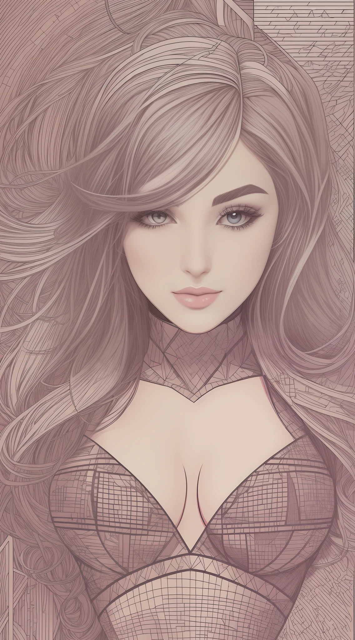 Graphic illustration,(geometric shapes),closeup cleavage,high qulity,A detailed,full bodyesbian,scribbles