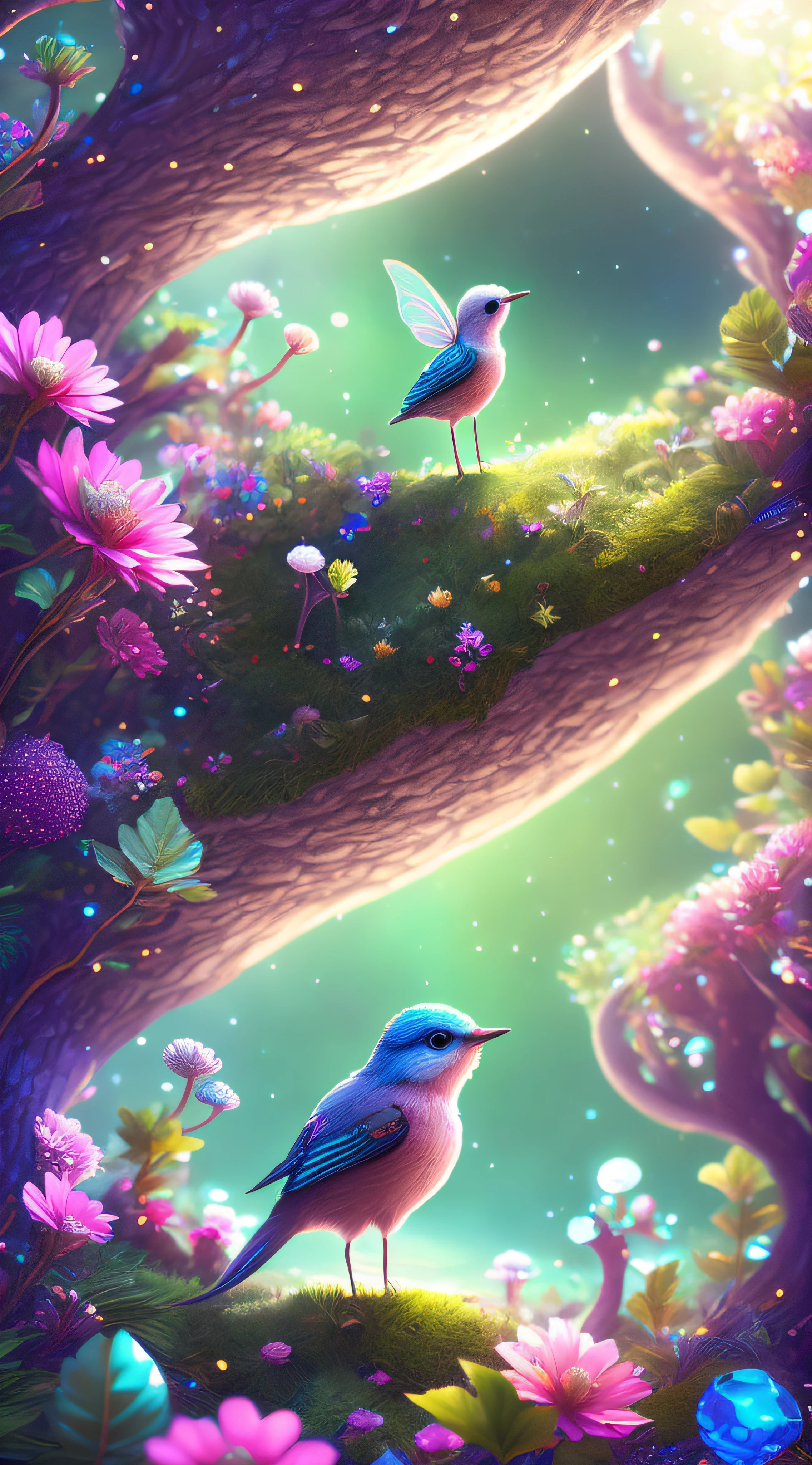 ((((CONCEPTUAL ART)))) ((((UNREAL PHOTOGRAPHY)))) in a magical forest of lush green exotic plants and lush colorful exotic flowers, crystal clear water seeps through, a small creature with mushroom features and a beautiful and fine wings, Beeple and Jeremiah Ketner, a living mushroom, very beautiful and cuddly, beady beady eyes and a tuned little mouth, little feet, too cute, fantasy, magic, mythological, light leaks, fairy tale, magical tale, detailed detailed background, global illumination, celestial lighting, magic lighting, backlight, depth of field.  Powerful Unreal Engine, Stylized 3D Rendering, 3D Rendering Beeple, Highly Detailed 4K Digital Art, Daily Beeple Art, LinDo Detailed Digital Art, Detailed 3D Digital Art, High Quality 8K Detailed Art, State of the Art Autodesk Maya VFX, Post Production.  Exaggeratedly real, absolutely real