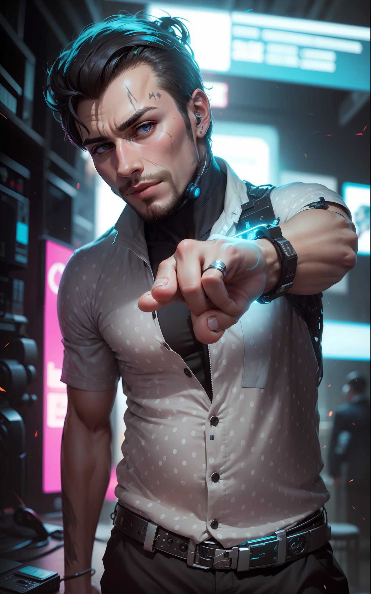 Cyberpunk, half-human, human-faced, other mechanical, handsome male --auto --s2