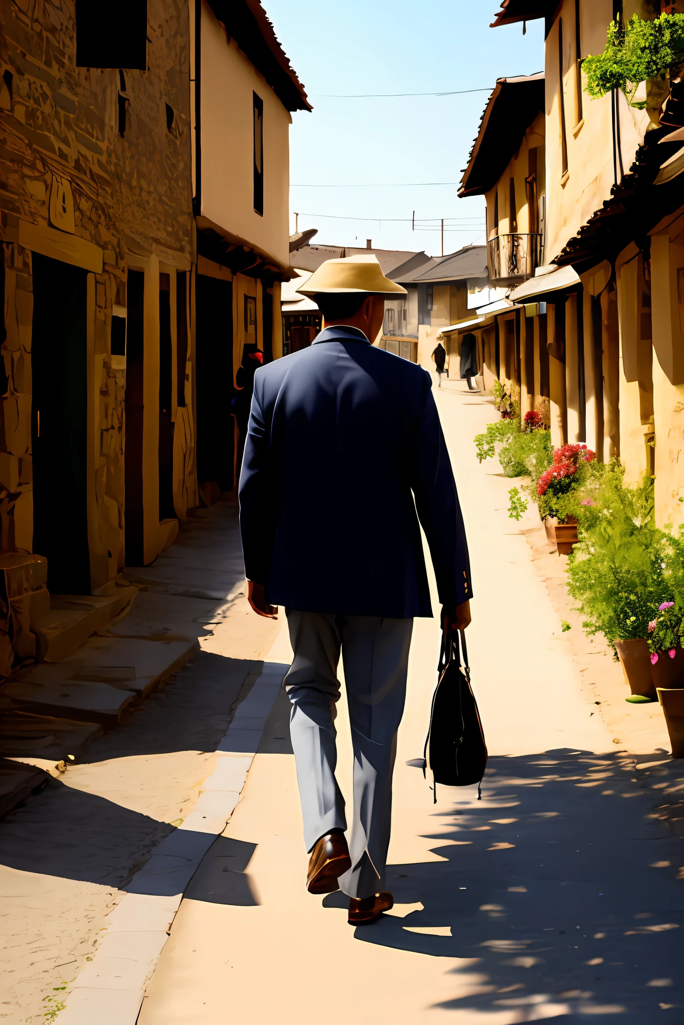 A man walking in the village