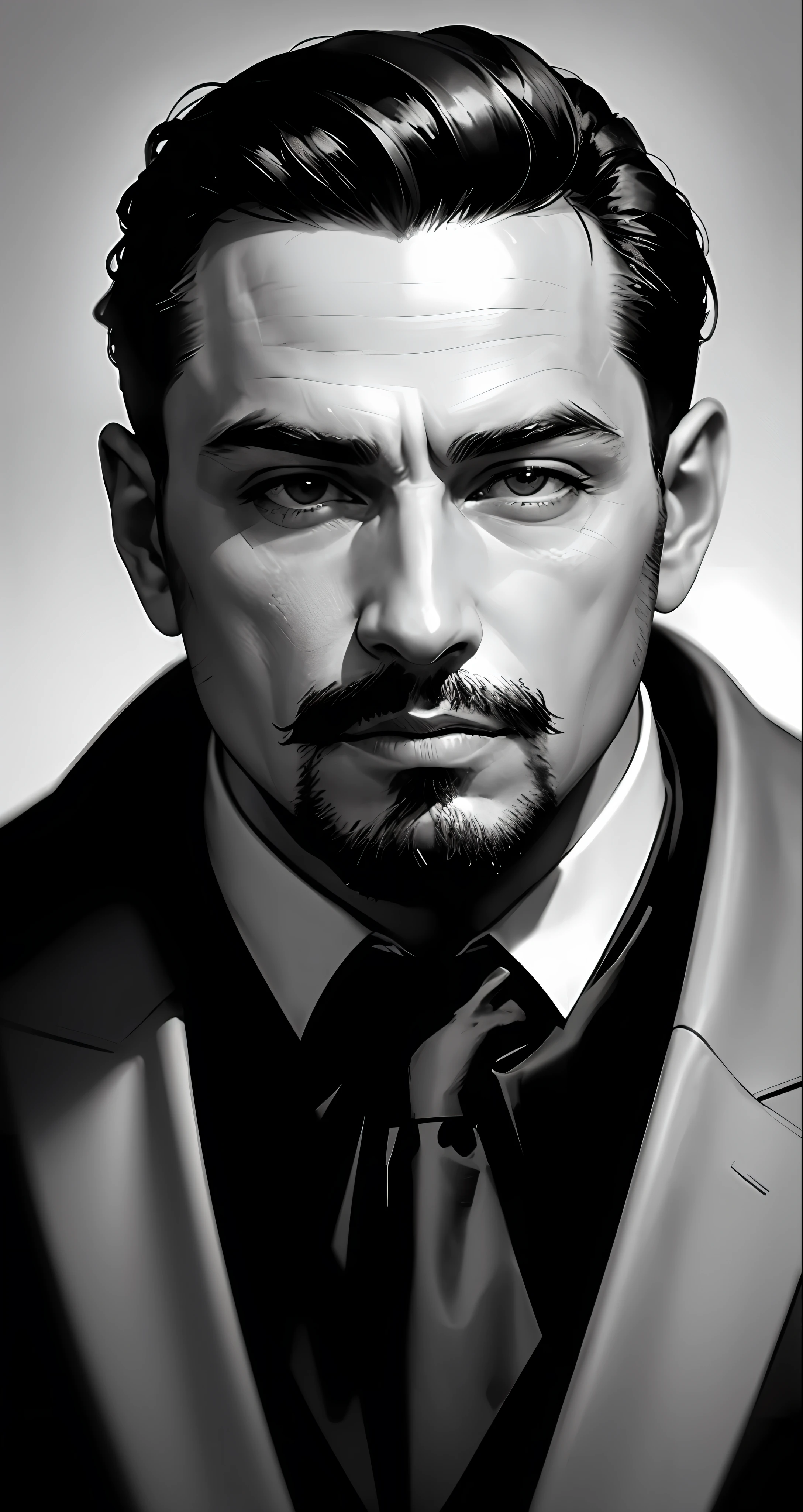 masterpiece, best quality, 1boy , manly , facial hair , close-up , mafia movie poster, bauhaus, shapes, lines, abstract , illustration