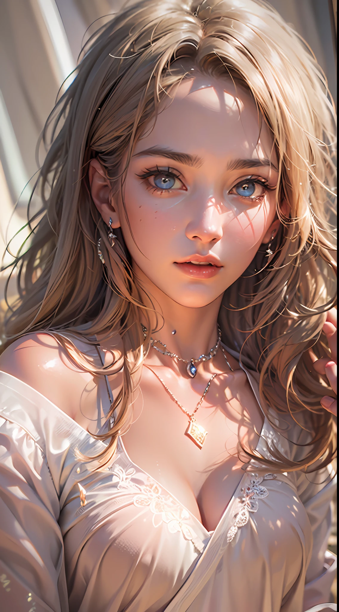 (Photorealistic:1.4), (Masterpiece, side-lighting, fine detailed beautiful eyes: 1.2), Masterpiece*Portrait, Realistic, 3D face, Glowing eyes, Shiny hair, Glossy glossy skin, Solo, embarressed, (midriff),