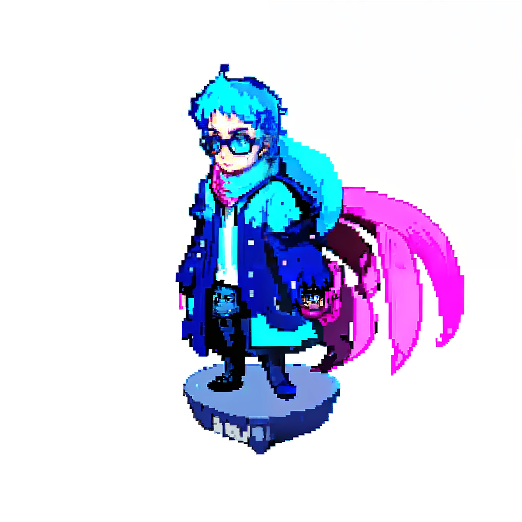 ager with light blue hair,Wearing glasses gray pupils,A white scarf was wrapped around it,Wearing a white coat